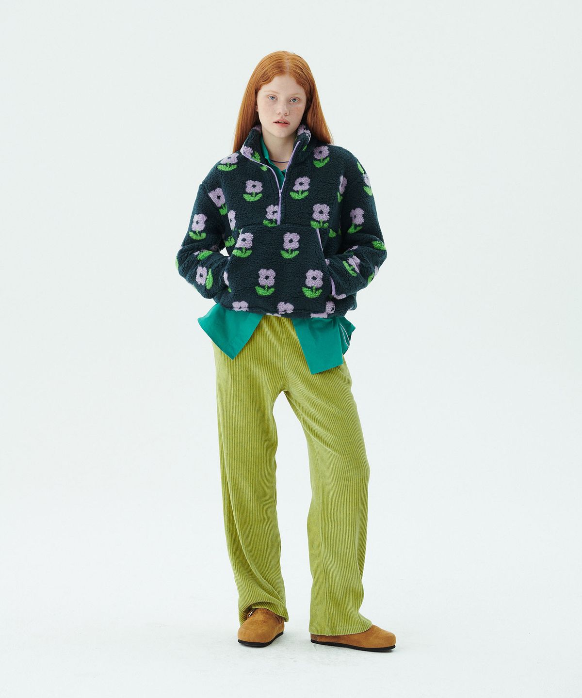 준준스페이스(JUNEJUNE SPACE) Shearing Half Zip-up_Green (시어링 하프 집업_그린)