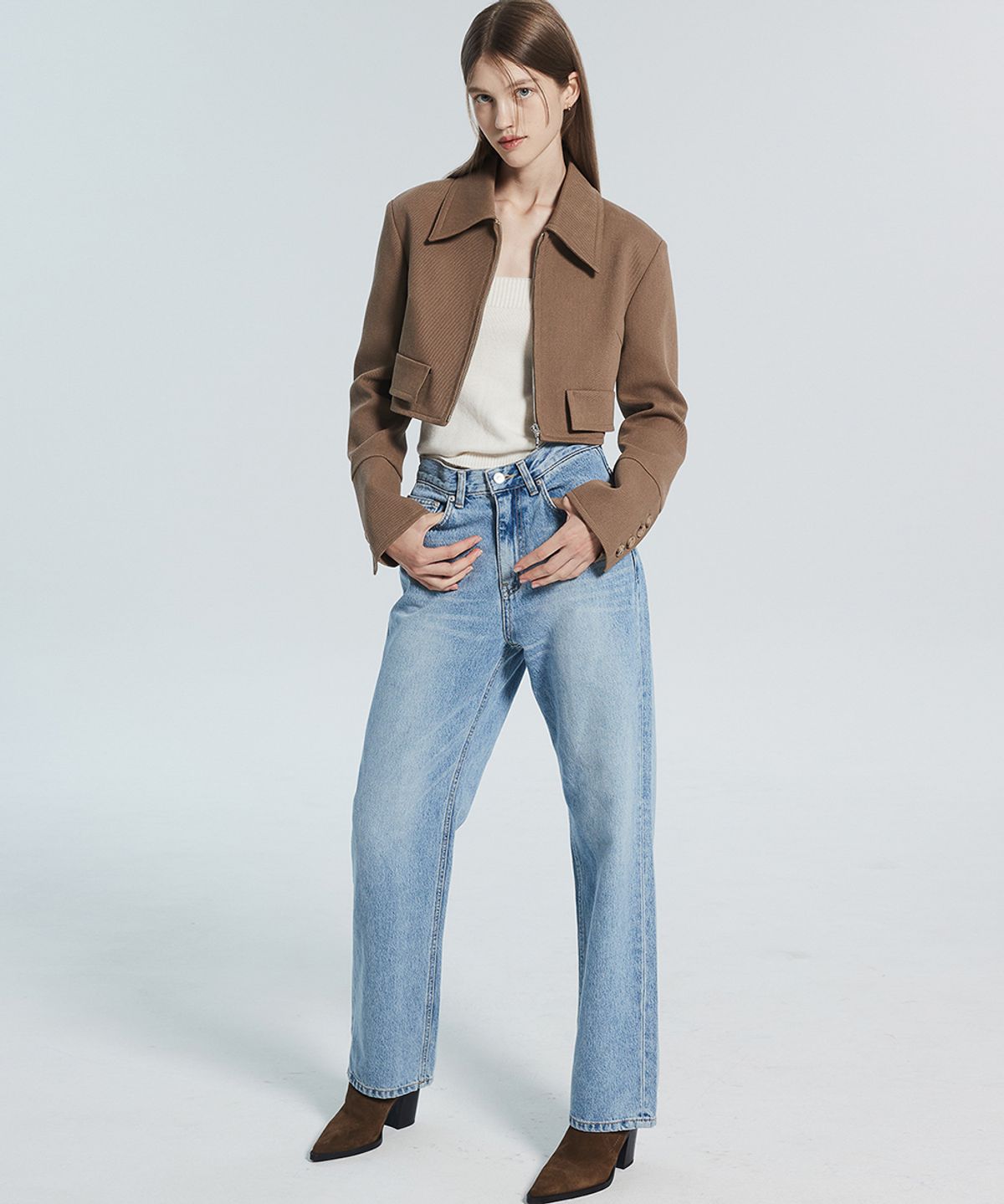 라클레르(RACLEUR) 피티드 크롭 집 자켓 [BROWN]