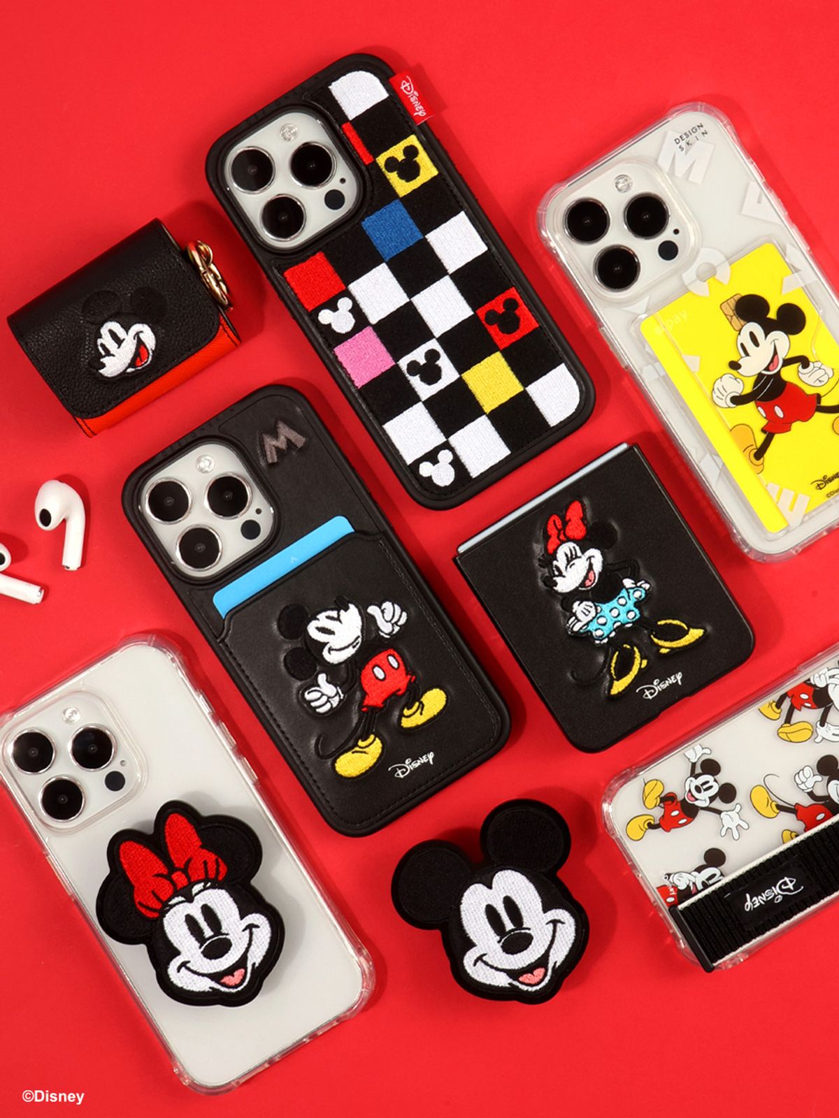 디자인스킨(DESIGNSKIN) [디즈니] 아이폰15_프로 자수 포켓 케이스-미키 마우스