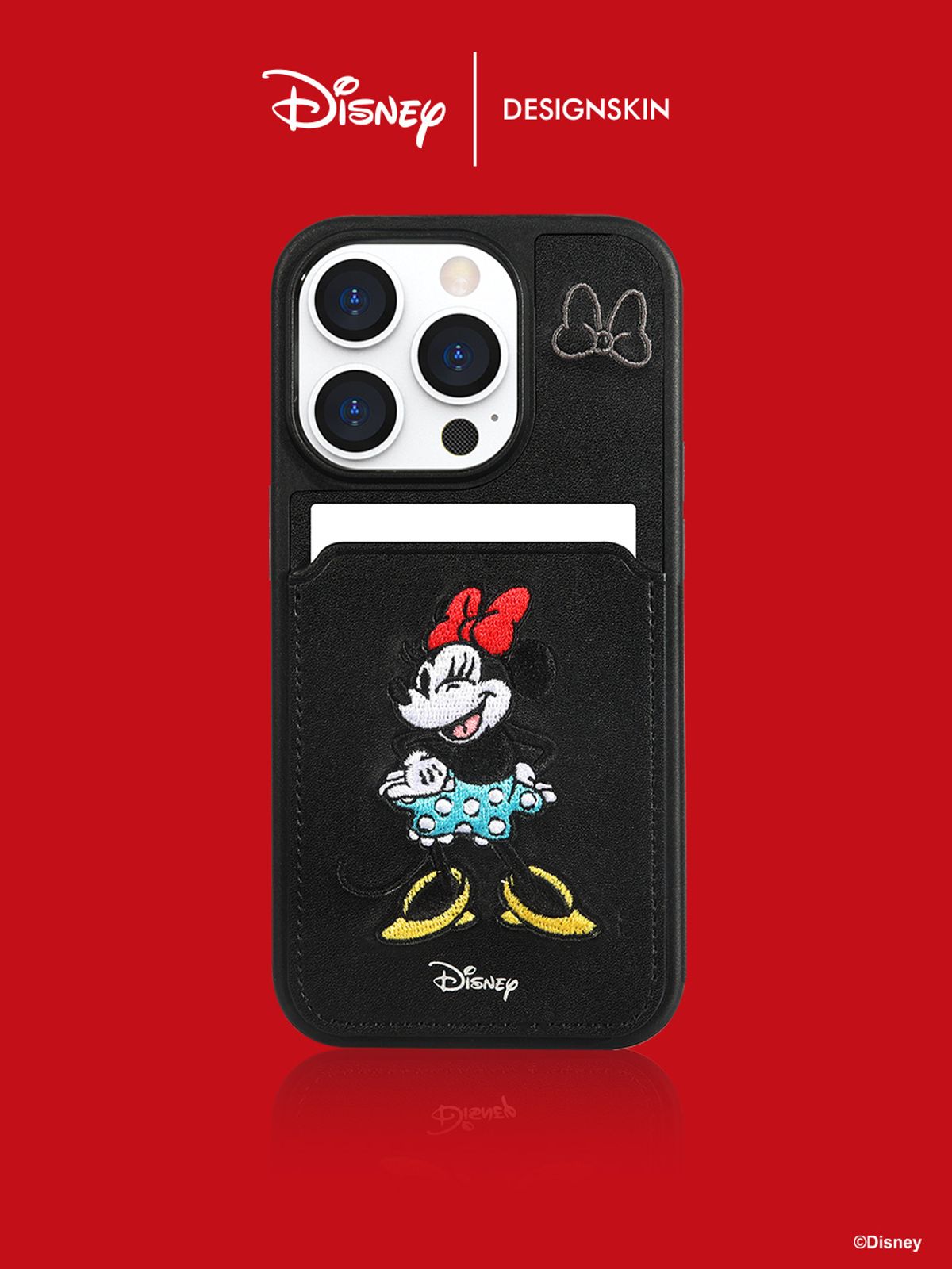 디자인스킨(DESIGNSKIN) [디즈니] 아이폰15_프로 자수 포켓 케이스-미니 마우스