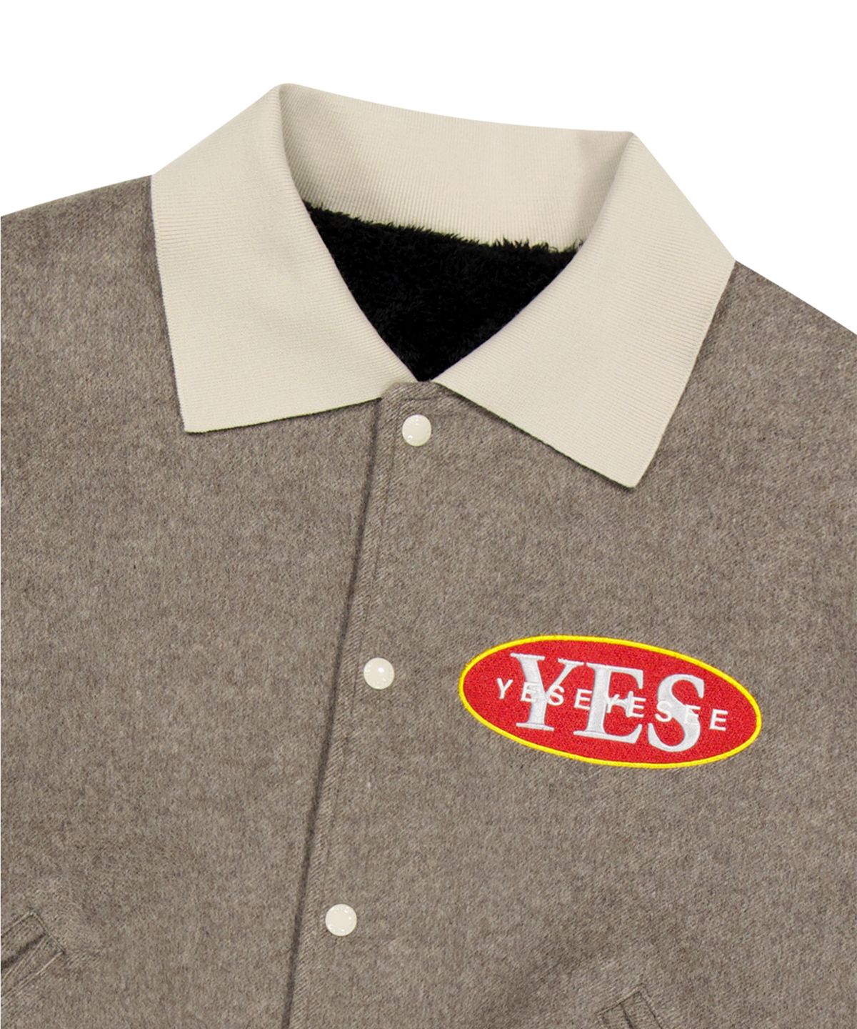 예스아이씨(YESEYESEE) Poker Varsity Jacket Beige