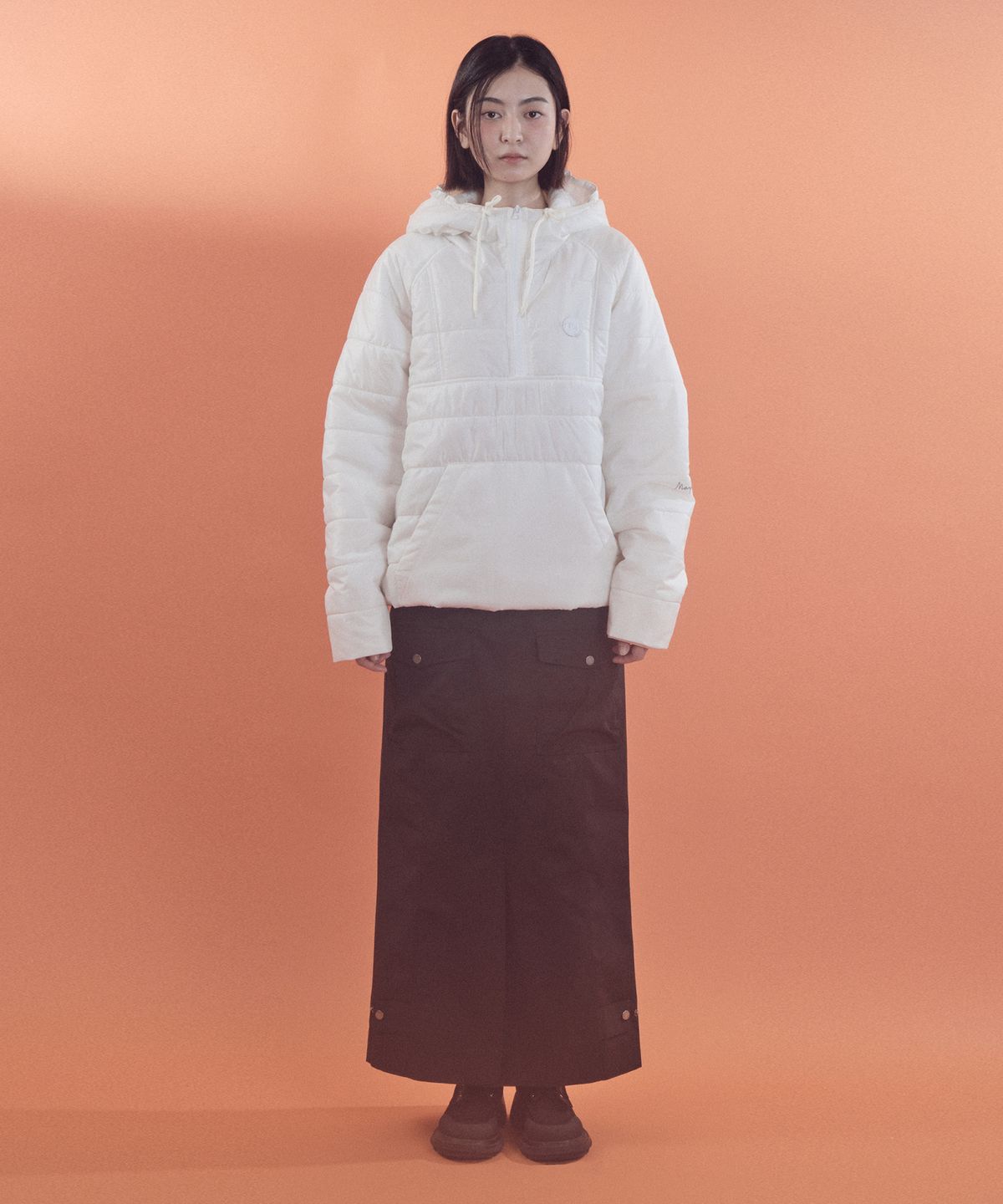 마욜(MAYOL) 유니 후디 퀼팅 셋업 점퍼_화이트