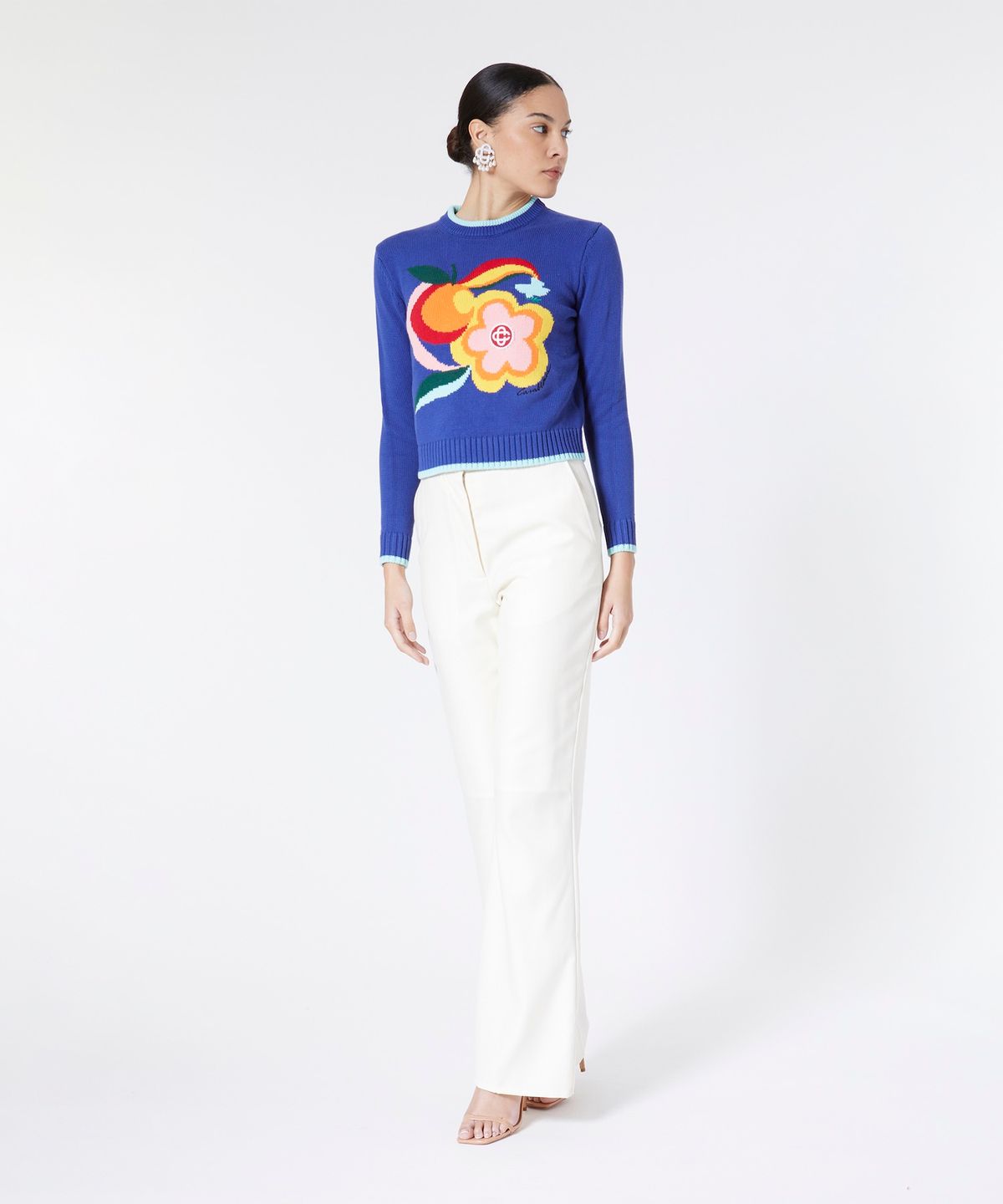 카사블랑카(CASABLANCA) (W) 르 푸브와르 데 플뢰르 인타시어 점퍼 블루 LE POUVOIR DES FLEURS INTARSIA JUMPER BLUE
