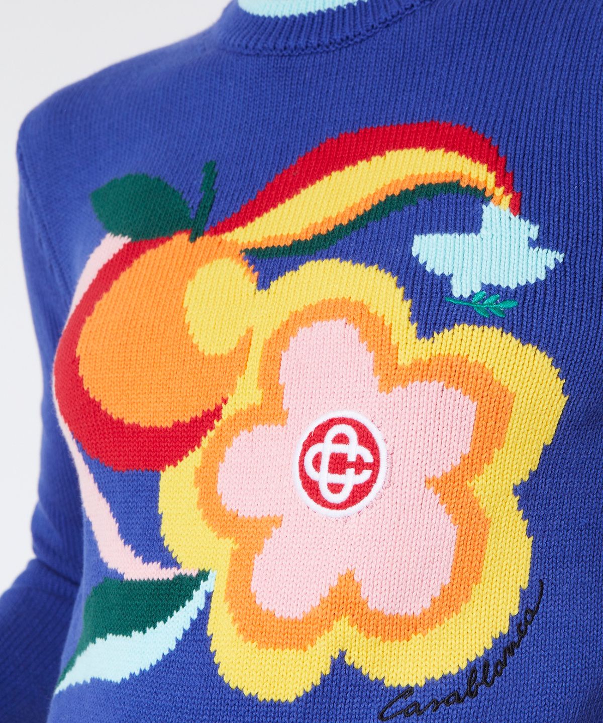 카사블랑카(CASABLANCA) (W) 르 푸브와르 데 플뢰르 인타시어 점퍼 블루 LE POUVOIR DES FLEURS INTARSIA JUMPER BLUE
