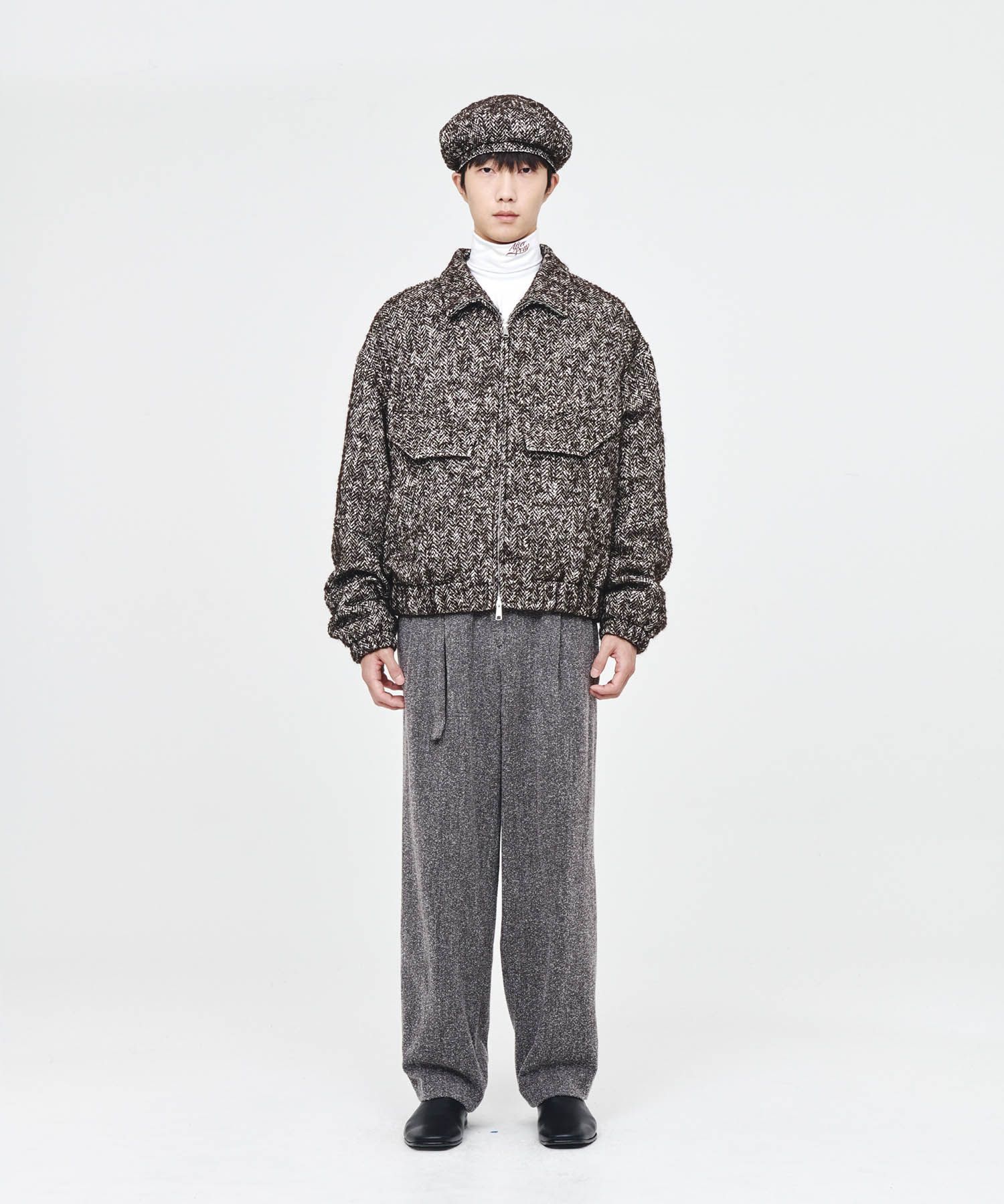 【AFTER PRAY】High-Neck Wool Blouson Brown MUSINSA公式 | AFTER PRAY ハイネックウールブルゾンブラウン