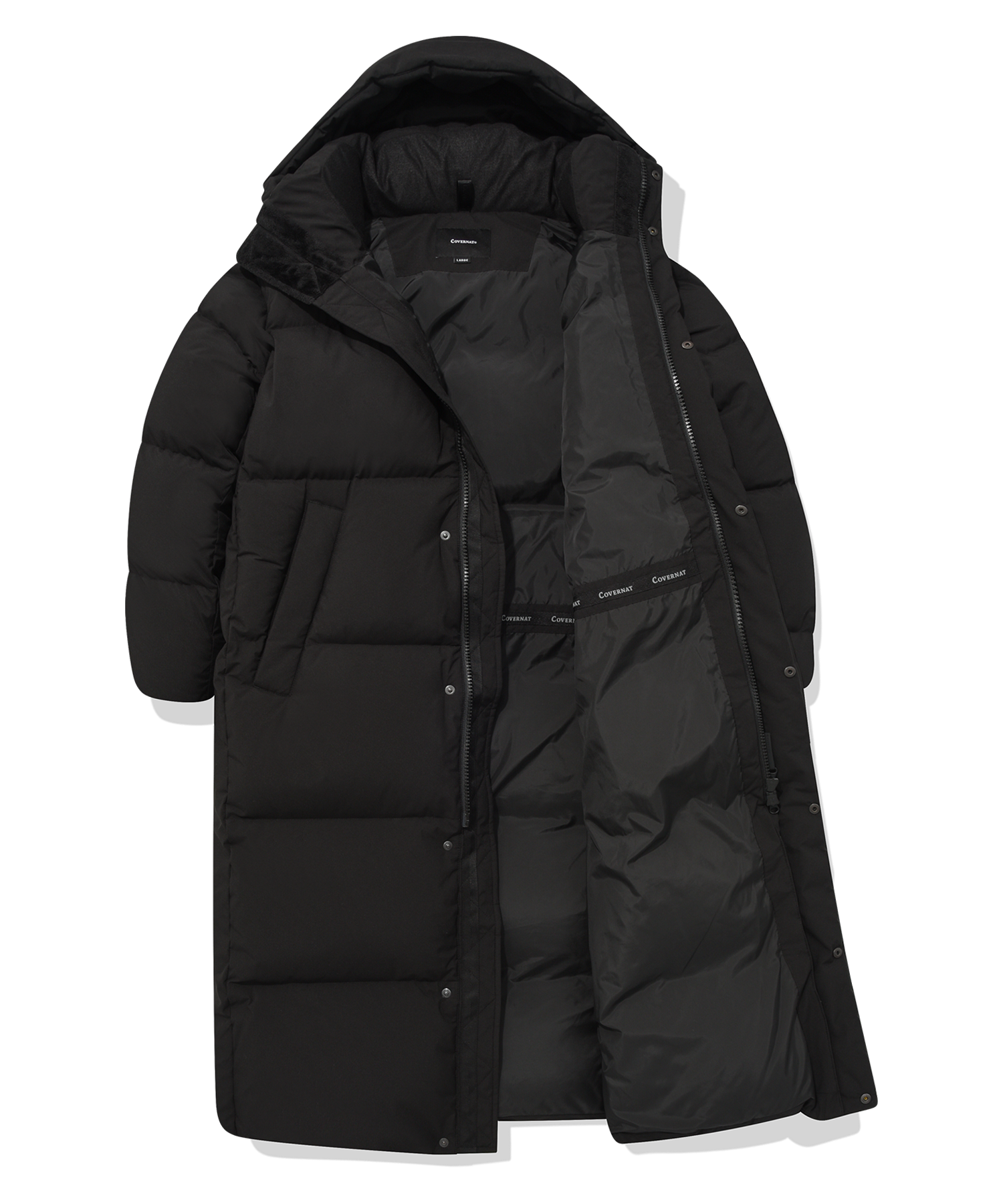 [COVERNAT]★RDS COVERLITE HOODED DOWN JACKET Covernat Unisex RDS Coverlight Collarless Down Black