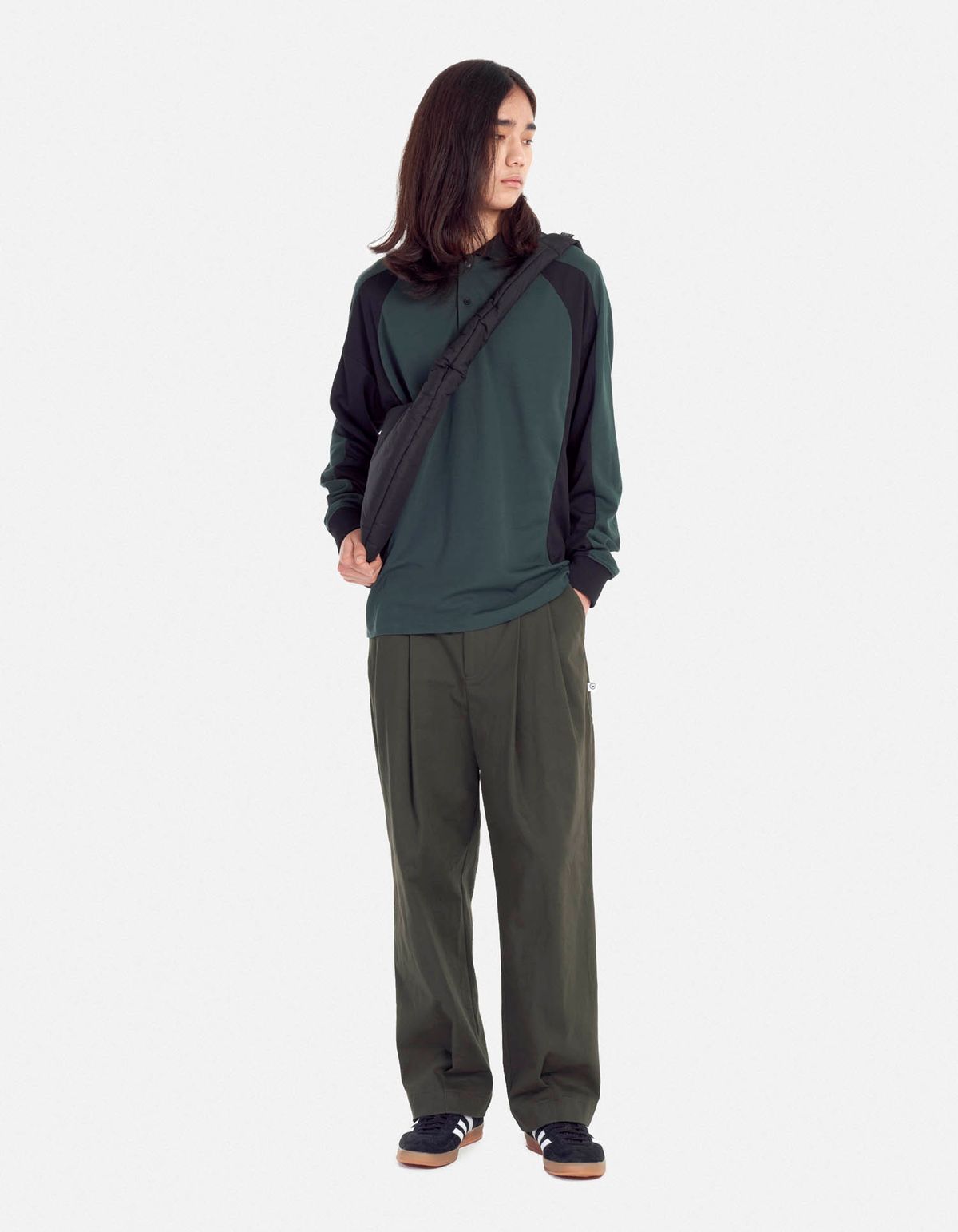 로어즈(LORES) Creased Wide Pants - Dark Olive