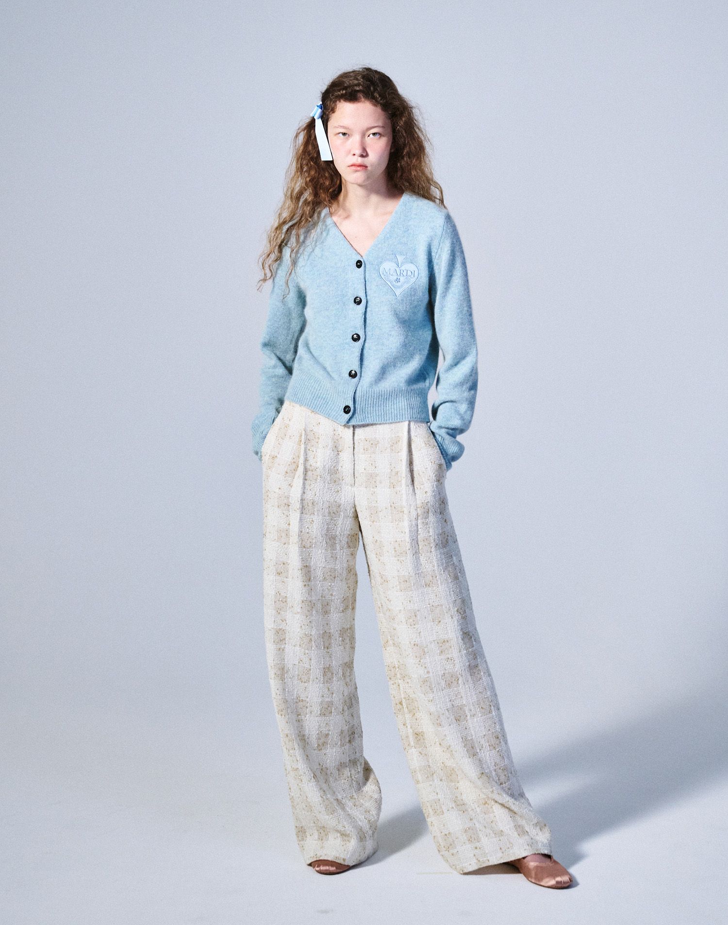 トップス Mardi Mercredi RACCOON BLENDED CARDIGAN RACCOON BLENDED CARDIGAN V NECK SPADE_GREY - MARDI MERCREDI