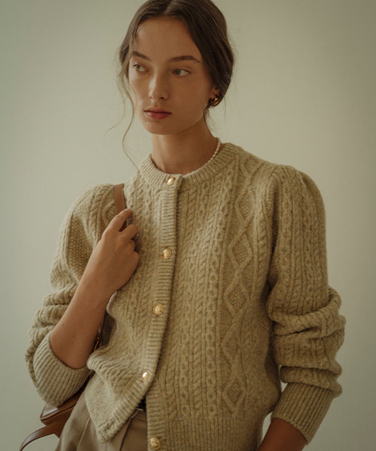틸아이다이(TILL I DIE) Paisley puff cable round-neck cardigan_3color