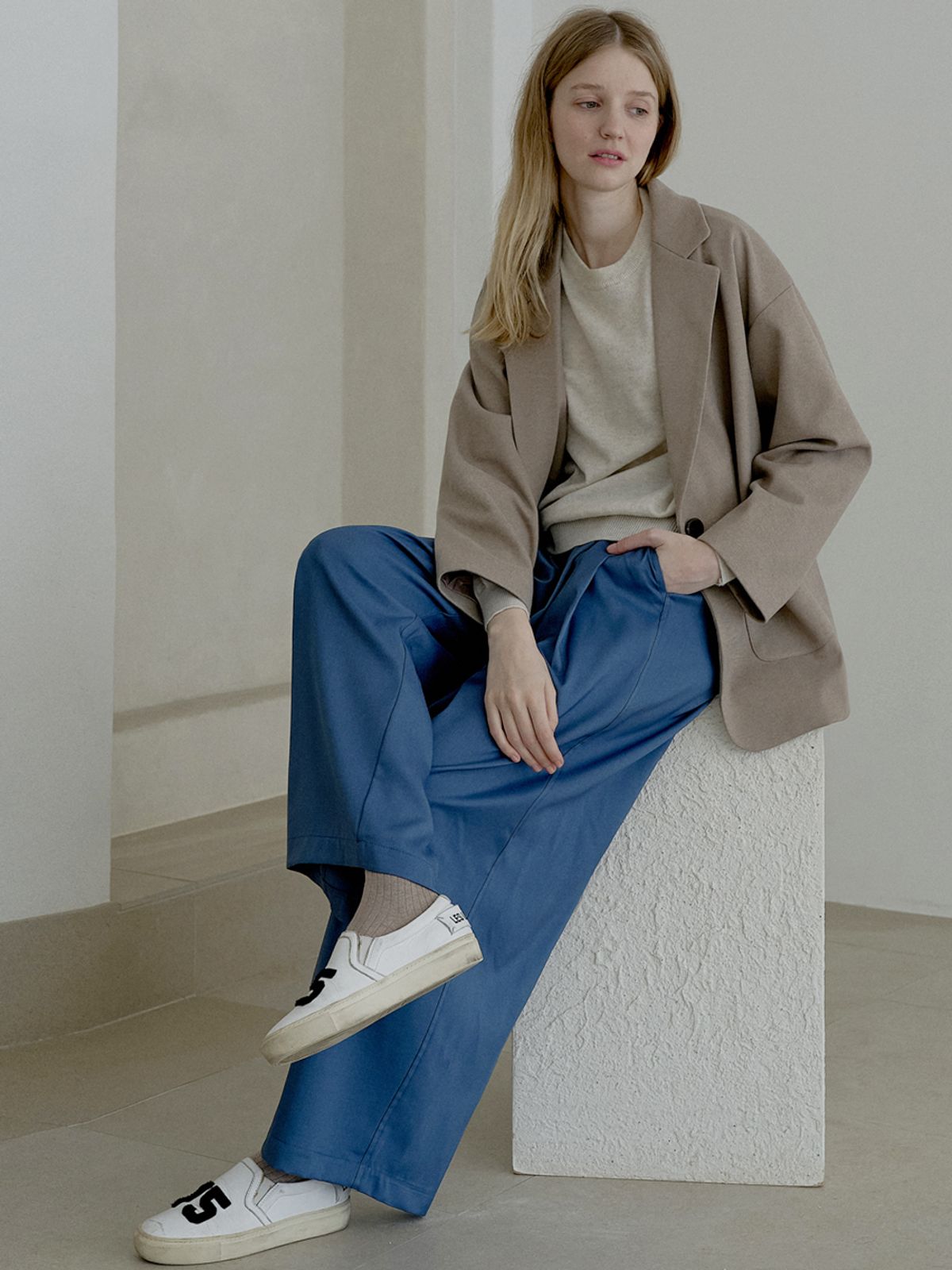 아방(AVANT-G) Herringbone Oversize Jacket - BEIGE