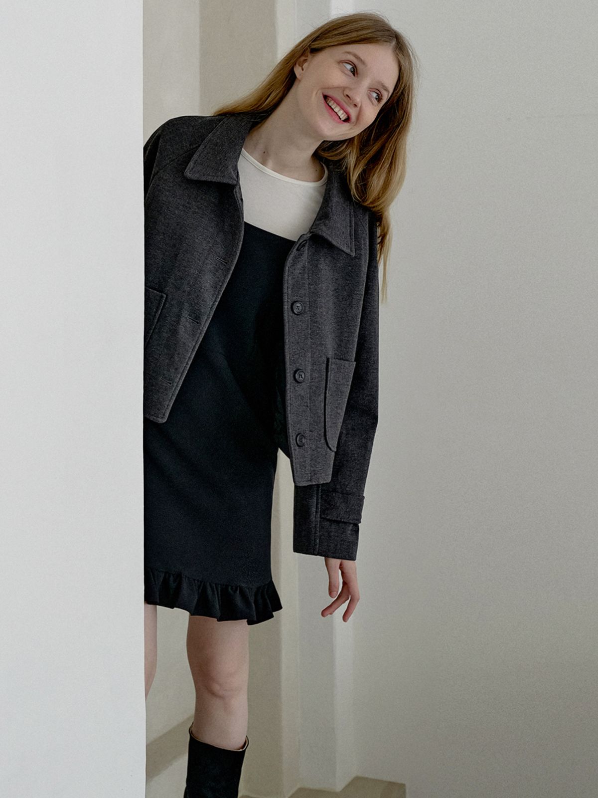 아방(AVANT-G) Herringbone Trucker Jacket - CHARCOAL