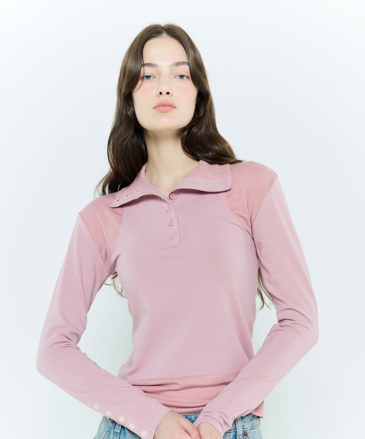라티젠(LARTIGENT) L6 BUTTON T-SHIRT(PINK)