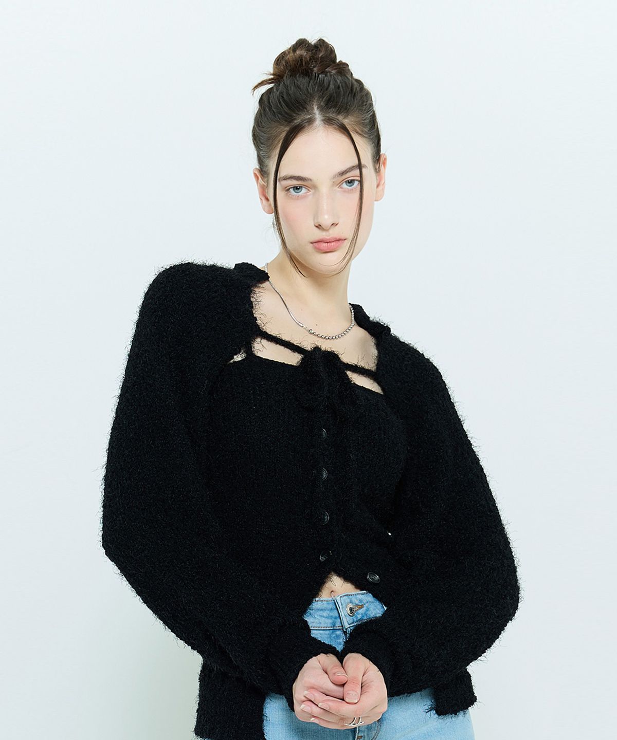라티젠(LARTIGENT) L6 BOLERO & BUSTIER KNIT SET(BLACK)