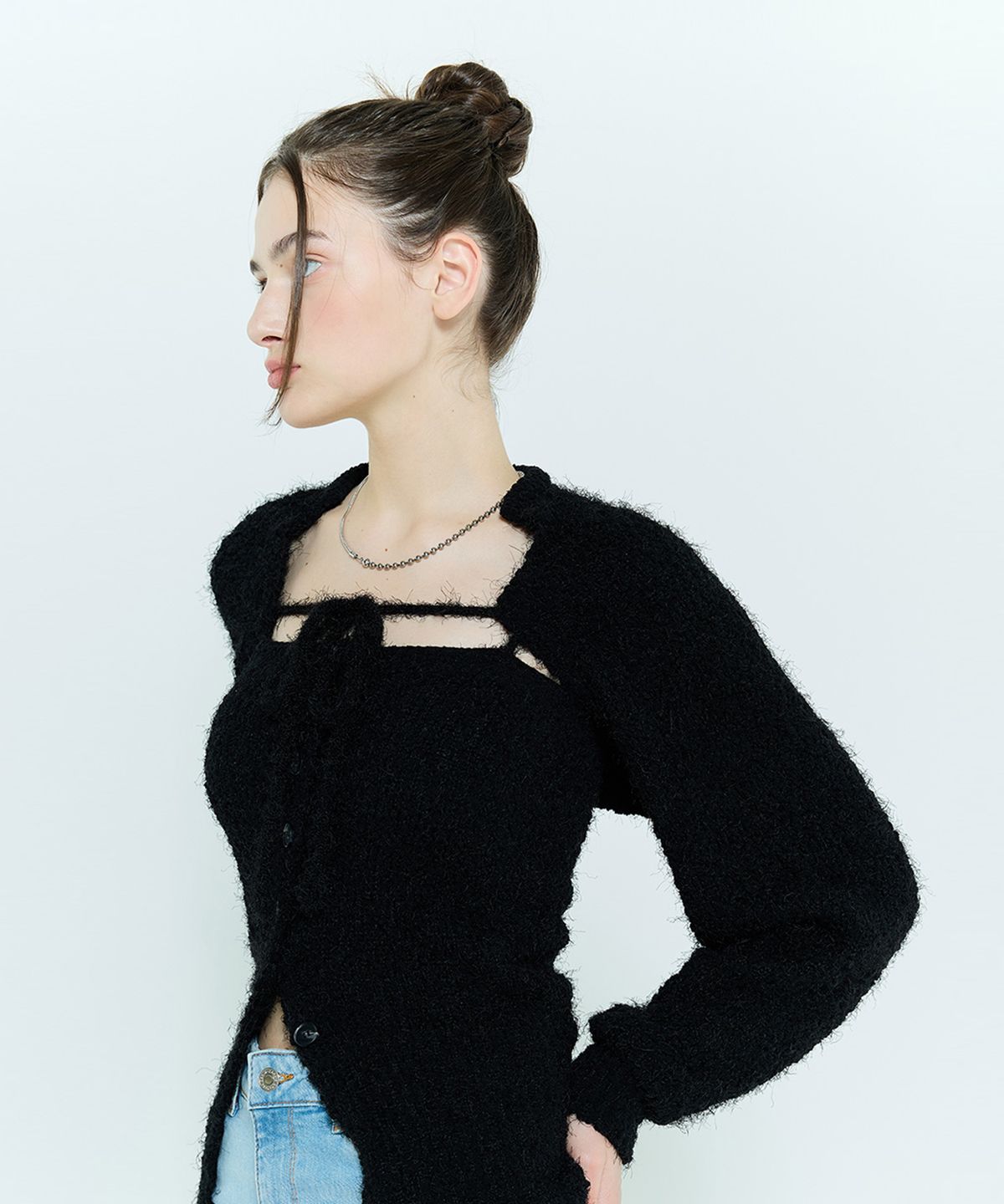 라티젠(LARTIGENT) L6 BOLERO & BUSTIER KNIT SET(BLACK)