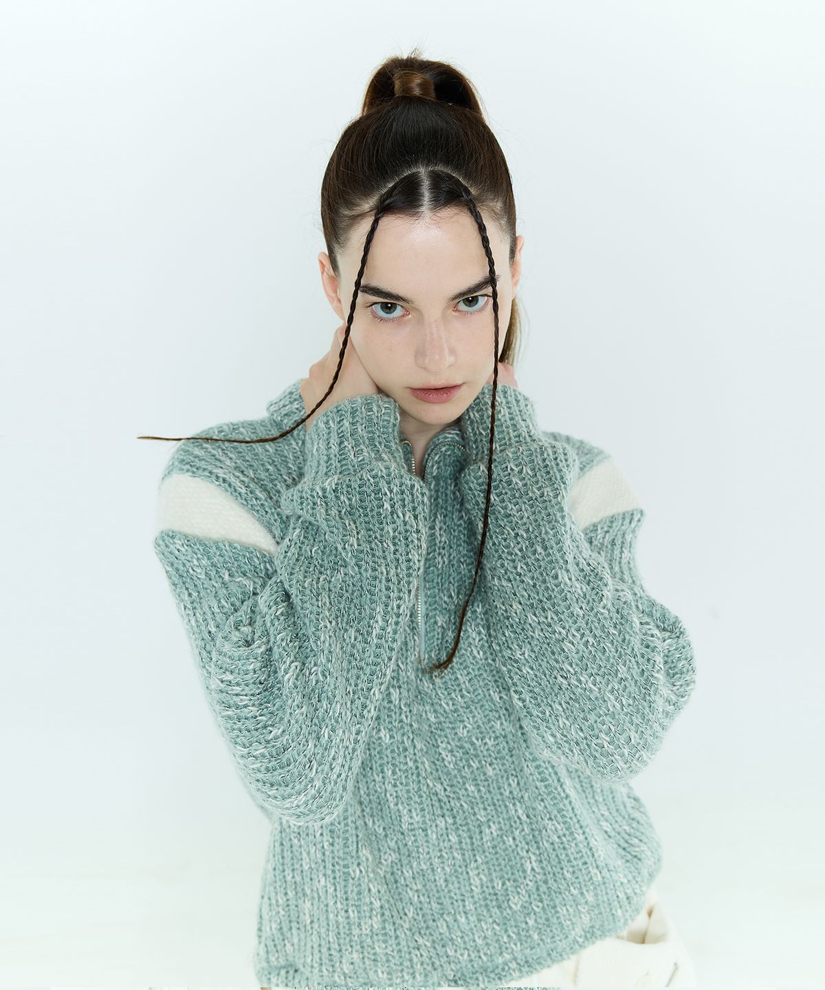 라티젠(LARTIGENT) L6 COLORBLOCK HALF ZIP KNIT(MINT)