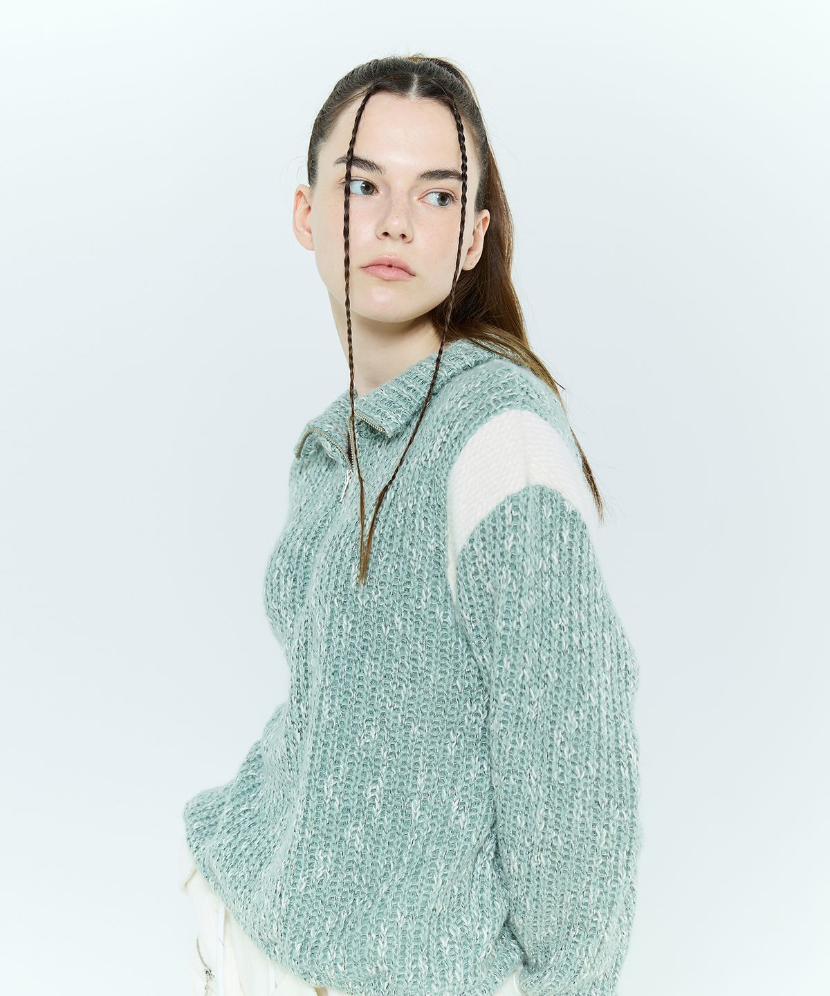 라티젠(LARTIGENT) L6 COLORBLOCK HALF ZIP KNIT(MINT)