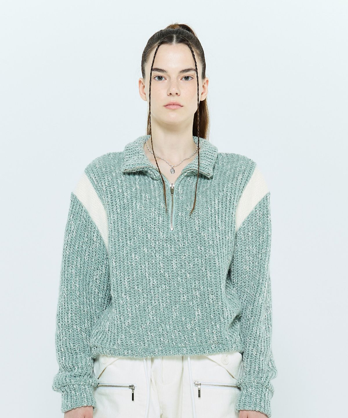 라티젠(LARTIGENT) L6 COLORBLOCK HALF ZIP KNIT(MINT)
