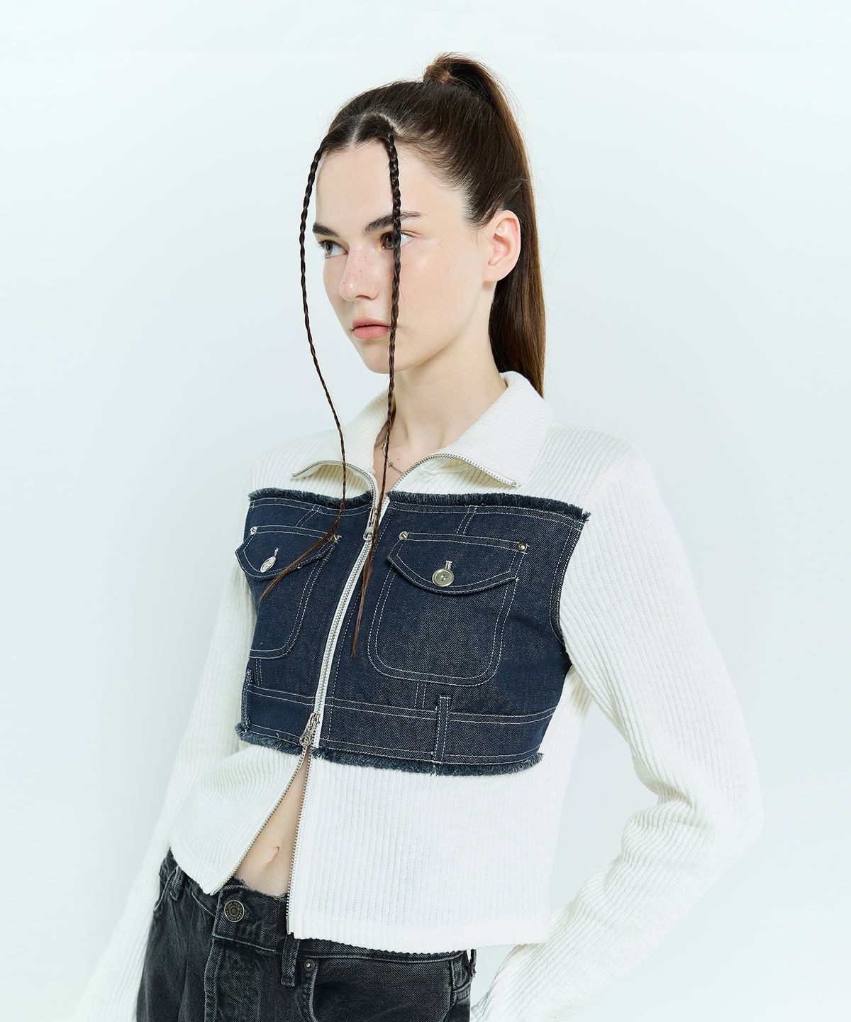 라티젠(LARTIGENT) L6 DENIM POCKET KNIT ZIPUP(IVORY)