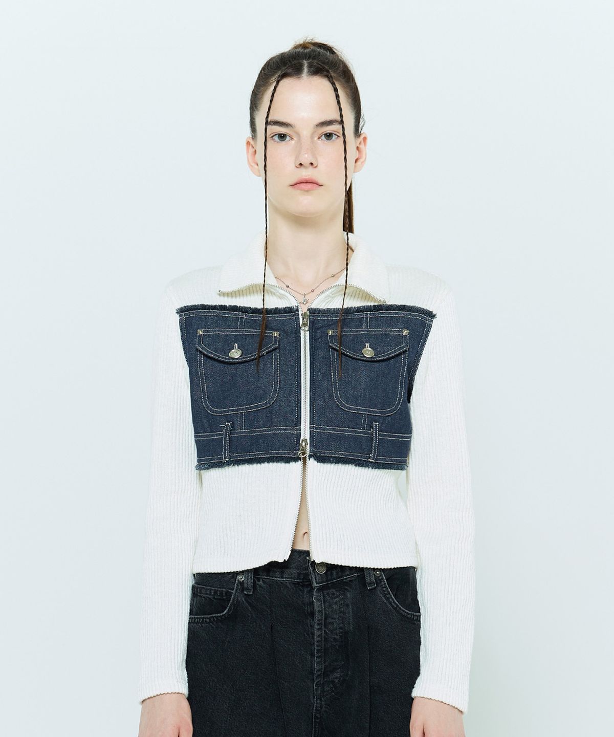 라티젠(LARTIGENT) L6 DENIM POCKET KNIT ZIPUP(IVORY)