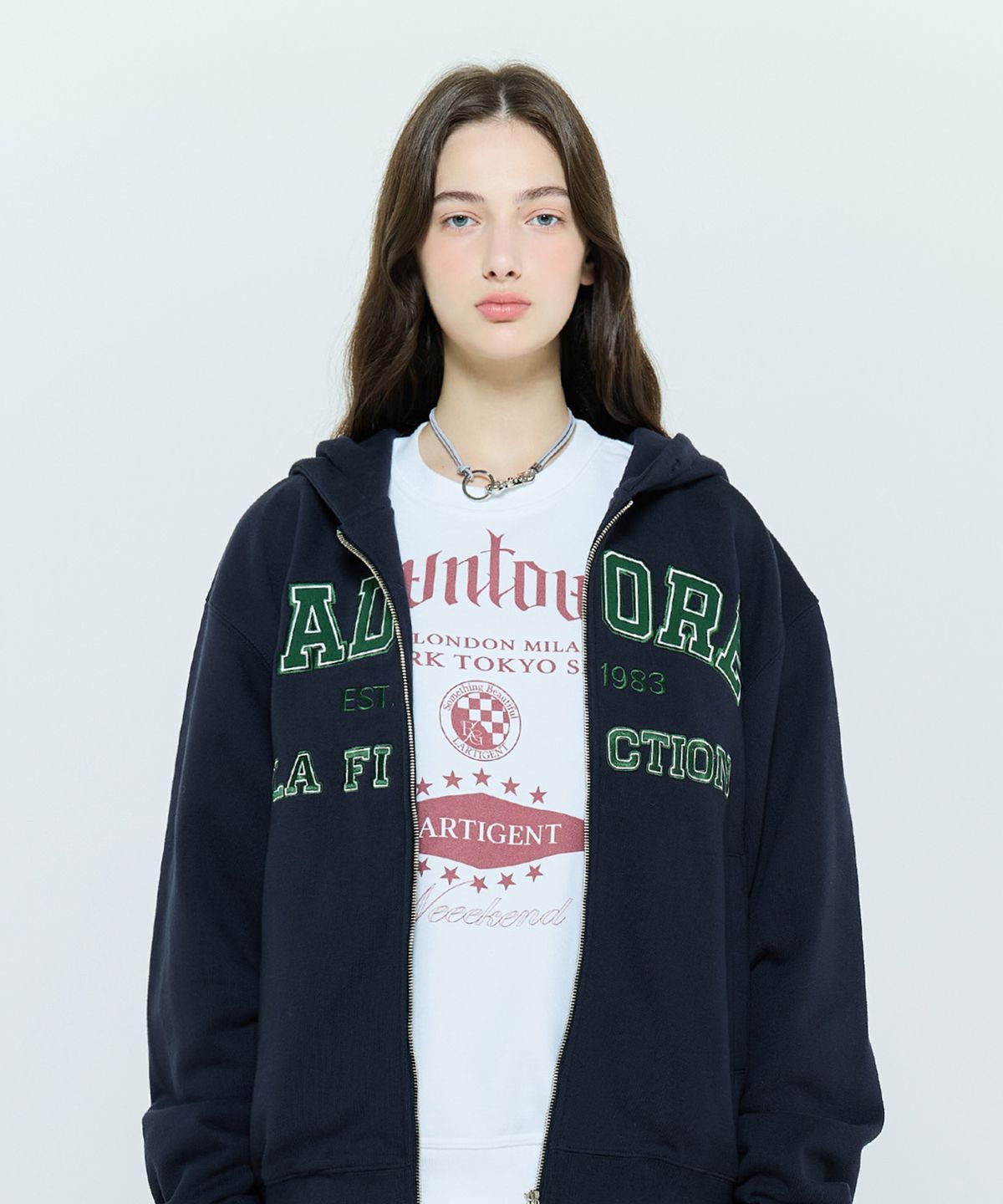 라티젠(LARTIGENT) L6 BUTTON HOODIE ZIPUP(NAVY)
