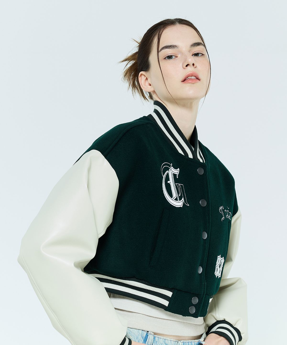 라티젠(LARTIGENT) L6 CROP VARSITY JACKET(GREEN)