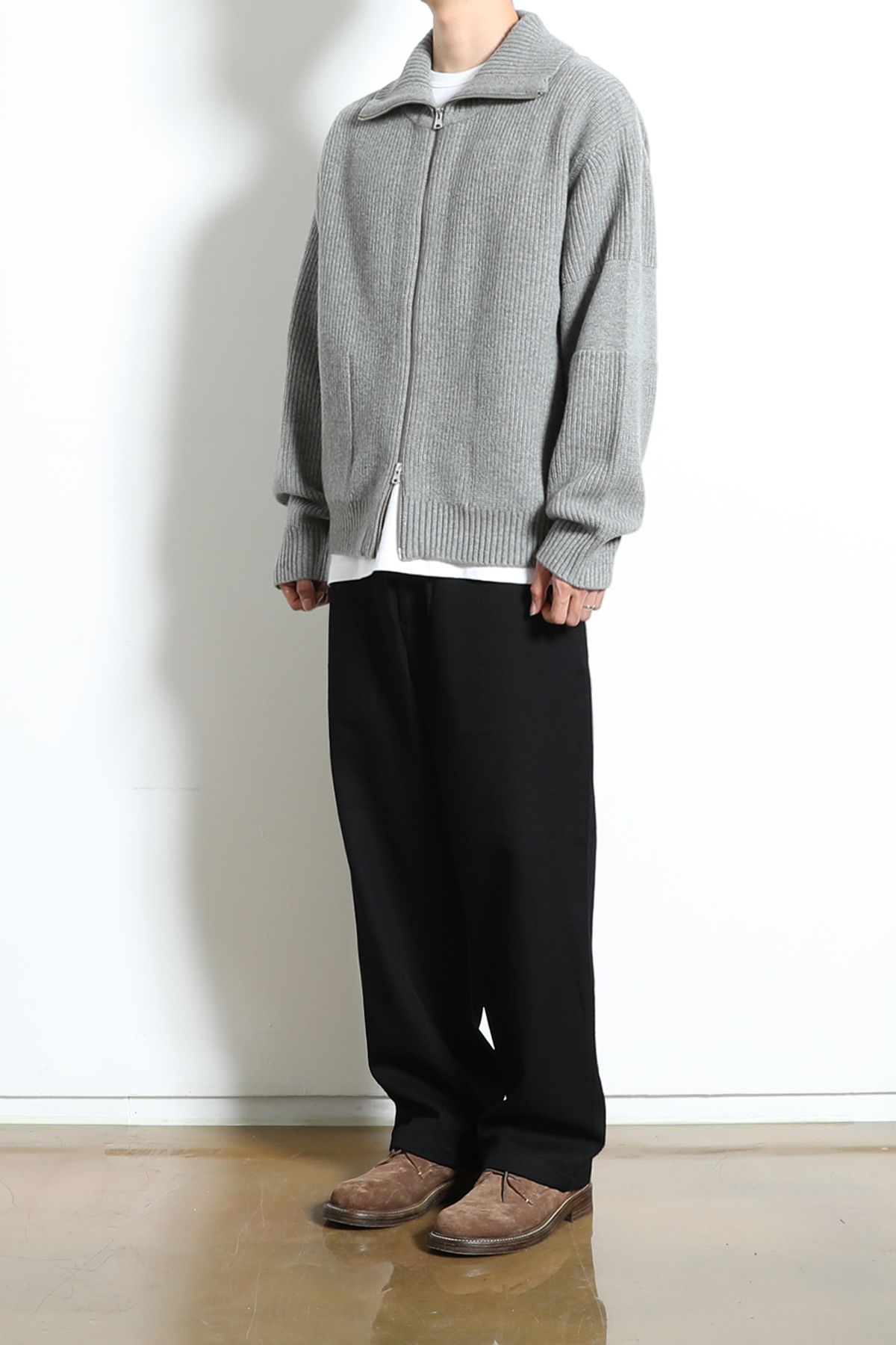 홀리선(HORLISUN) Marshall Full Zip Up Rib Knit Multi Gray