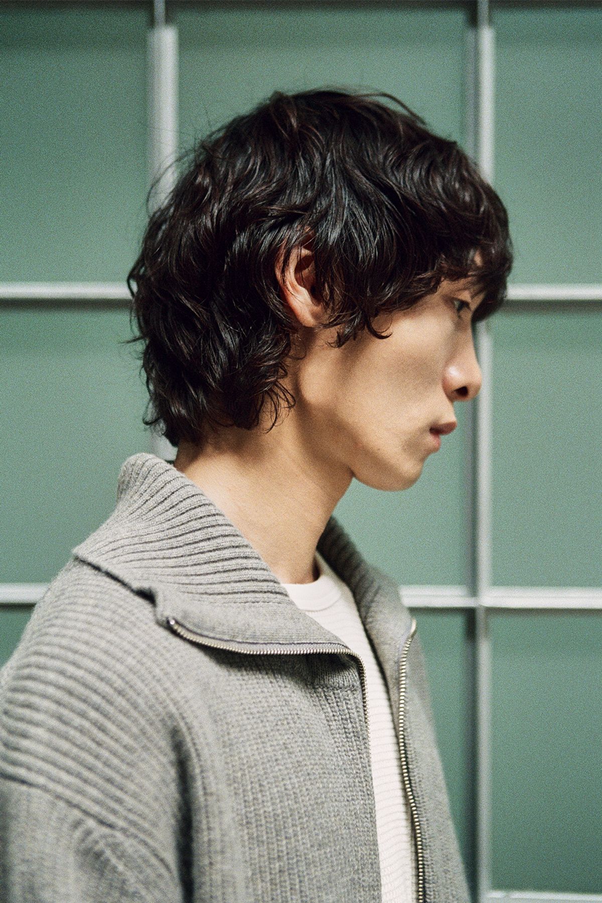 홀리선(HORLISUN) Marshall Full Zip Up Rib Knit Multi Gray