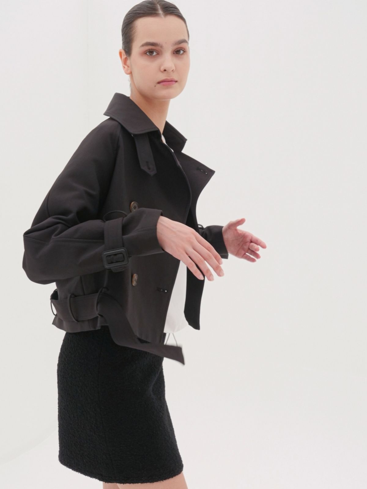 아쿠드(ACUD) Cropped Trench Coat _Black