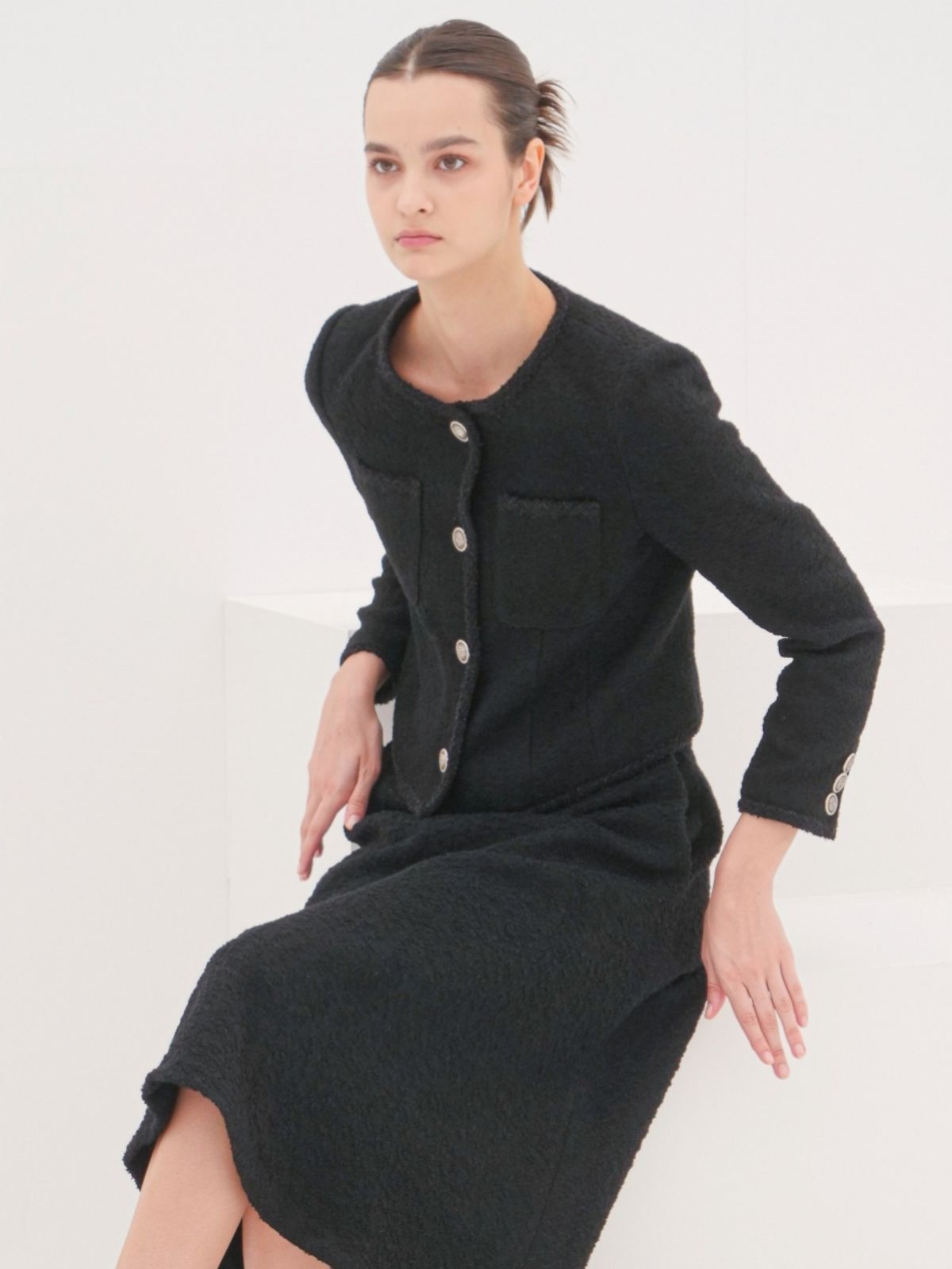 아쿠드(ACUD) Alpaca Tweed Flare Skirt _Black