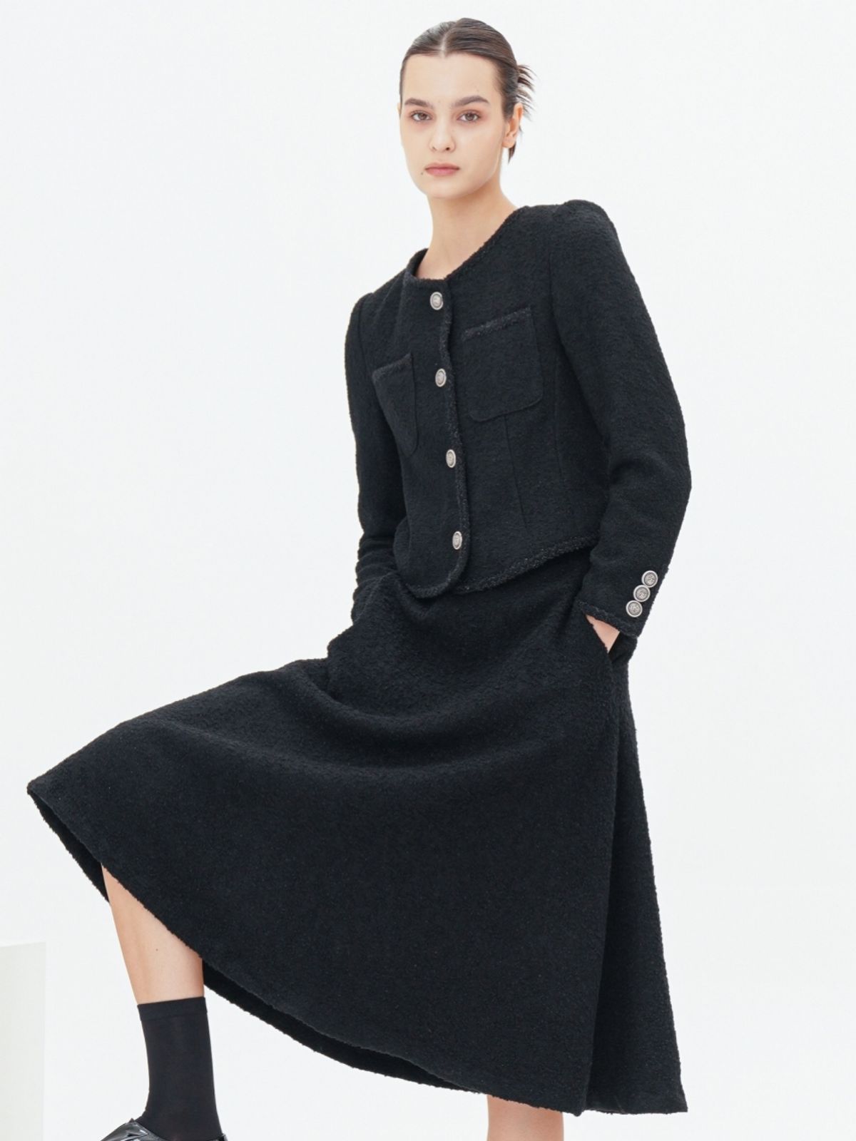 아쿠드(ACUD) Alpaca Tweed Flare Skirt _Black