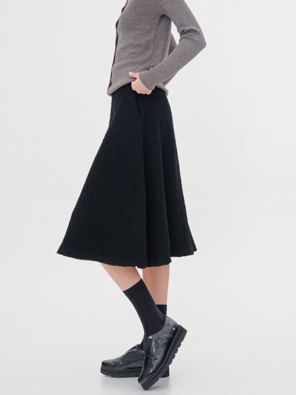 아쿠드(ACUD) Alpaca Tweed Flare Skirt _Black