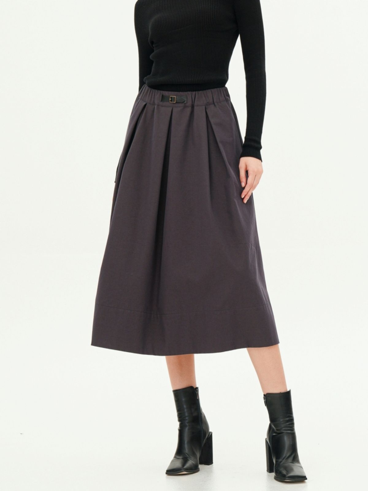 아쿠드(ACUD) Tuck Detail Midi Skirt _ Navy