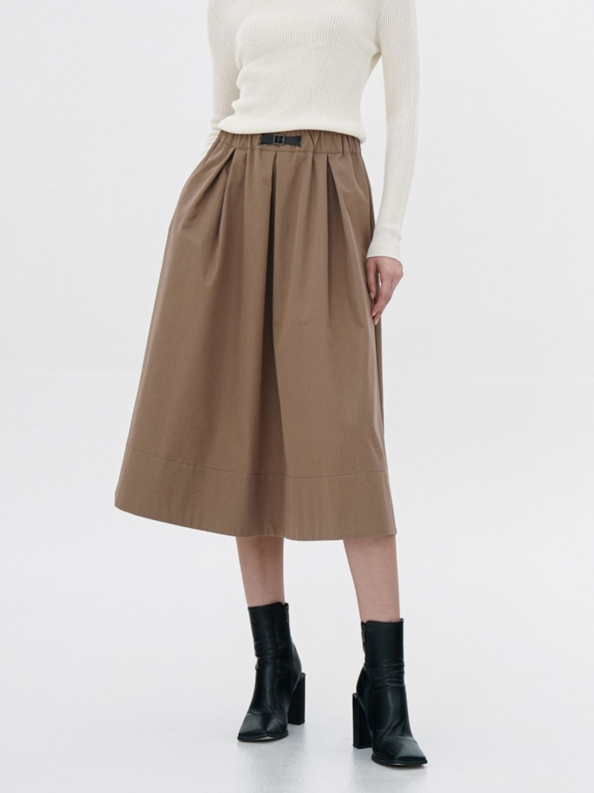 아쿠드(ACUD) Tuck Detail Midi Skirt _ Beige