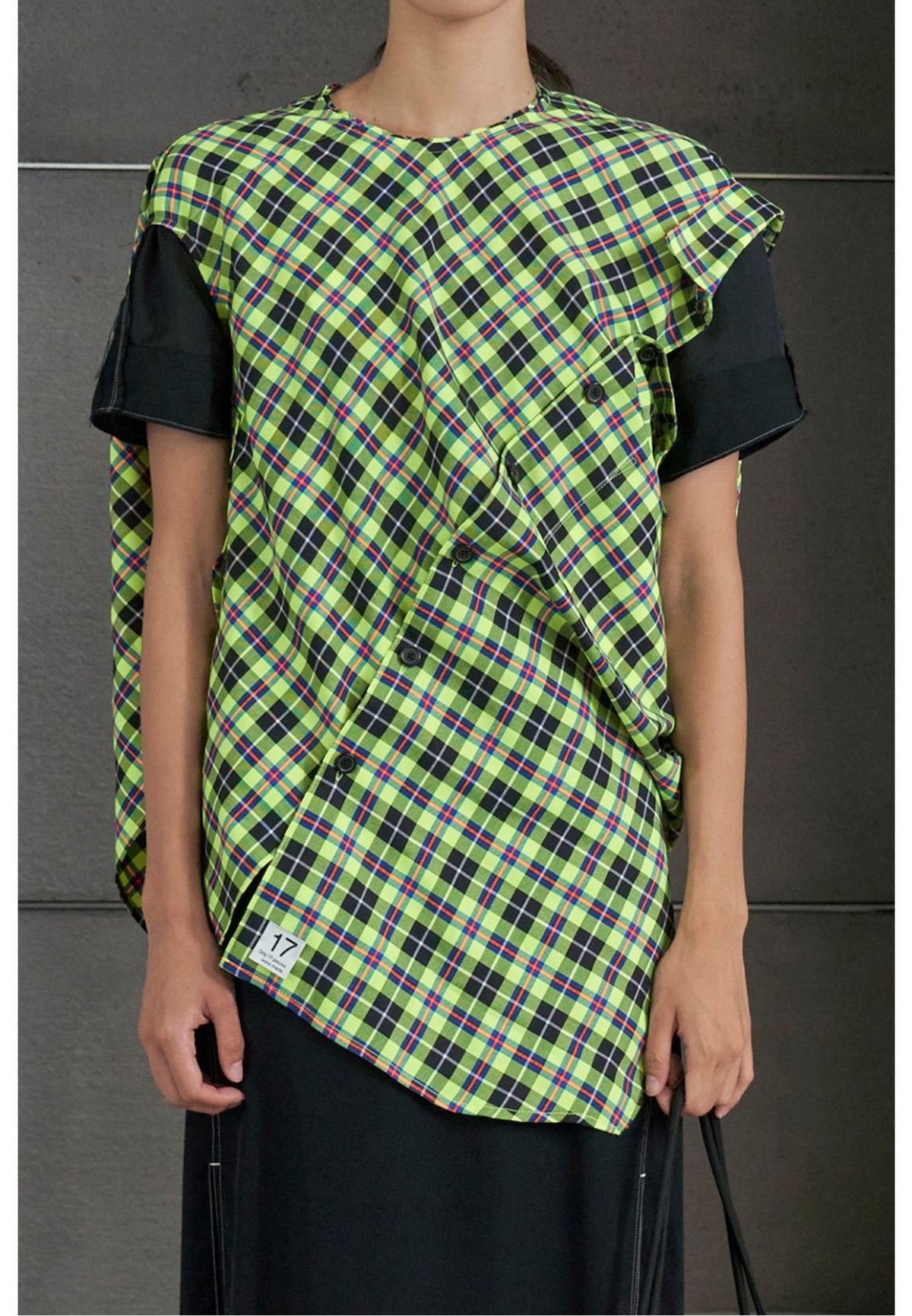 래코드(RECODE) Unbalanced Green Check Shirts_RQSAM23597GRX