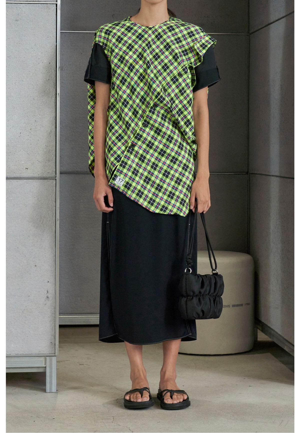 래코드(RECODE) Unbalanced Green Check Shirts_RQSAM23597GRX