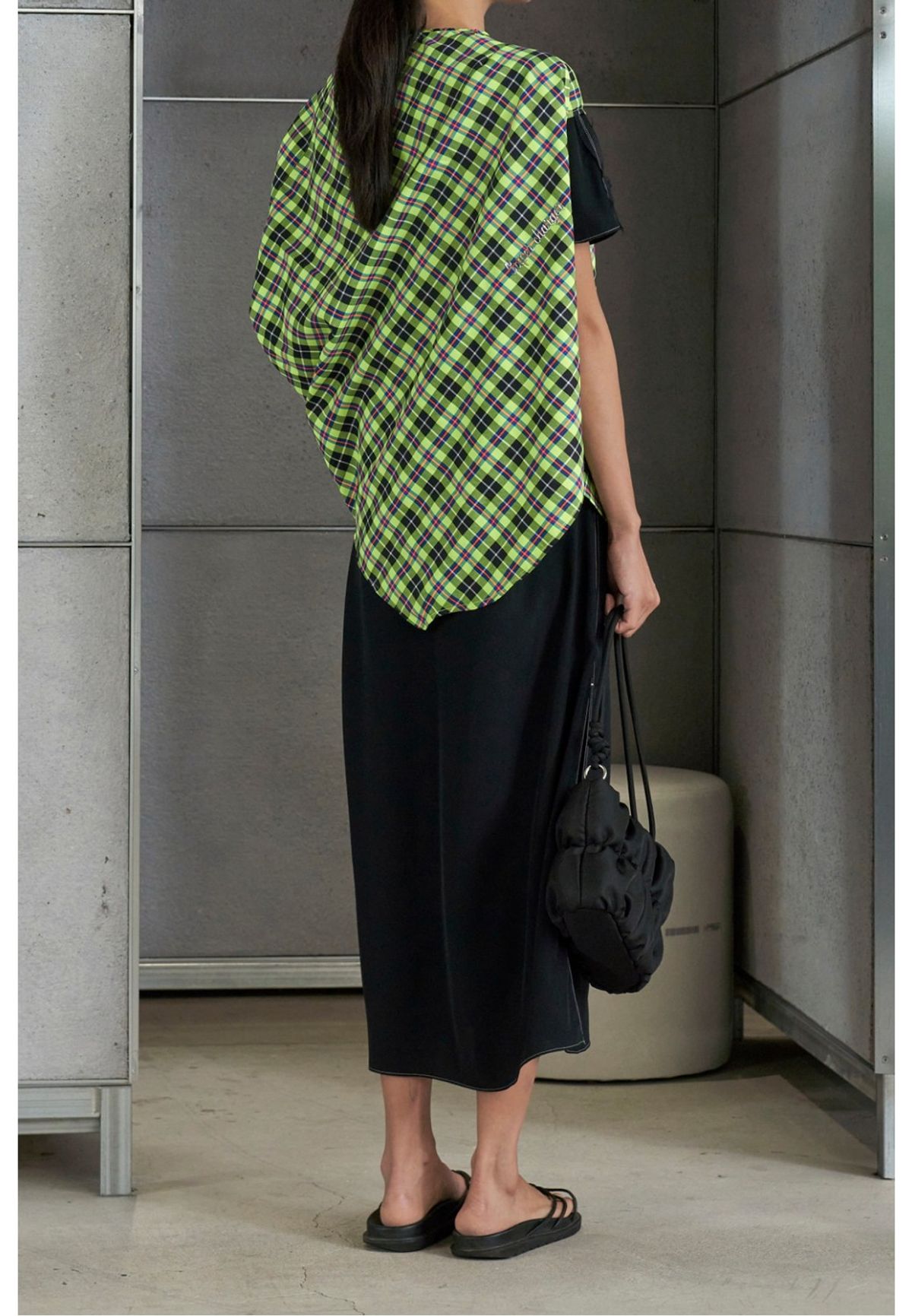 래코드(RECODE) Unbalanced Green Check Shirts_RQSAM23597GRX
