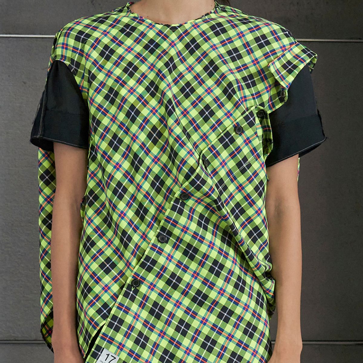래코드(RECODE) Unbalanced Green Check Shirts_RQSAM23597GRX