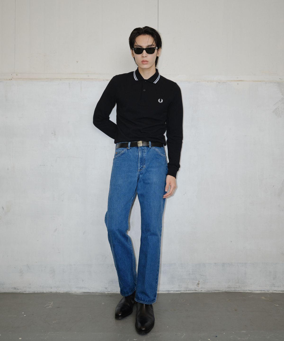 프레드페리(FRED PERRY) [M3636] 롱 슬리브 트윈 팁 프레드페리 셔츠 - 블랙/화이트 M3636-350