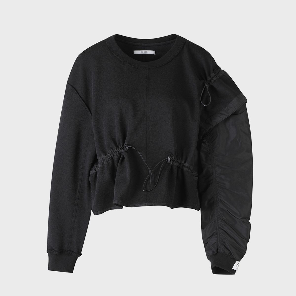 래코드(RECODE) Unbalanced Bomber Sleeve Sweatshirts_RQTAA23510BKX