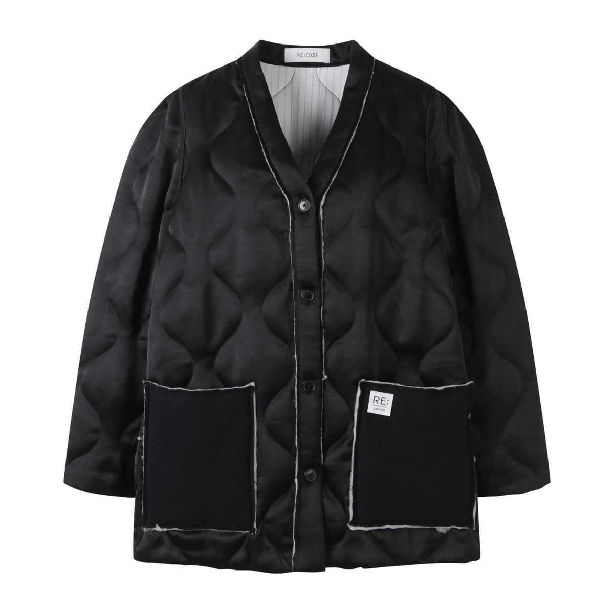 래코드(RECODE) Quilting Y Line Cardigan Jumper_RQUAW23524BKX