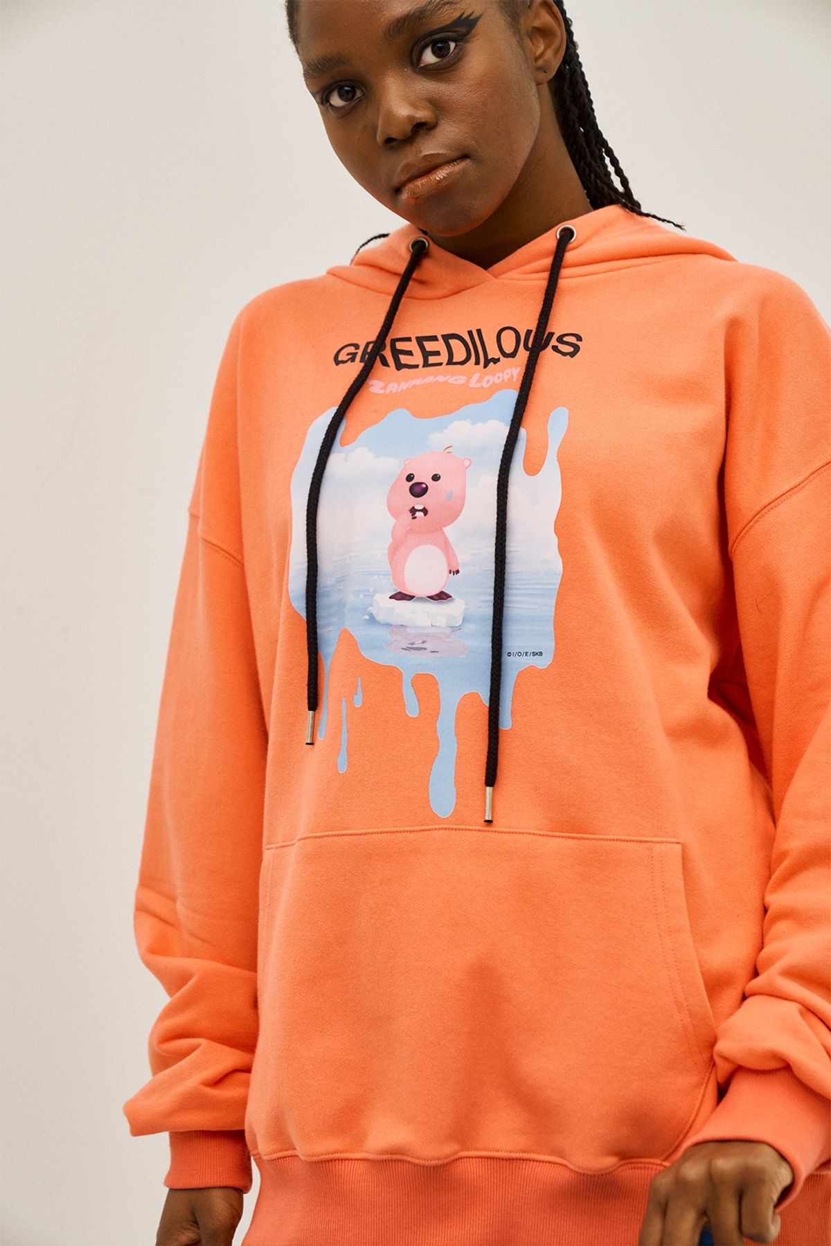 그리디어스(GREEDILOUS) Bunny Print Loose Hoodie Orange
