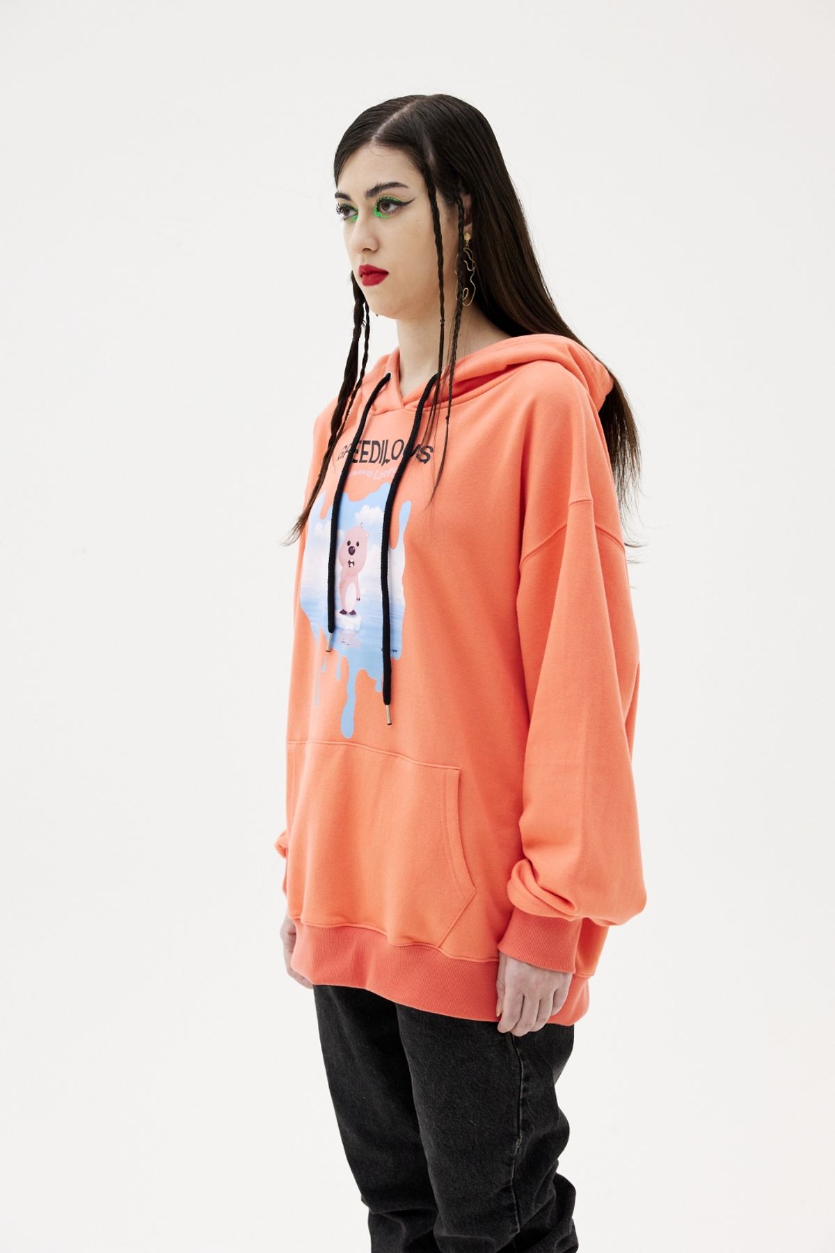 그리디어스(GREEDILOUS) Bunny Print Loose Hoodie Orange