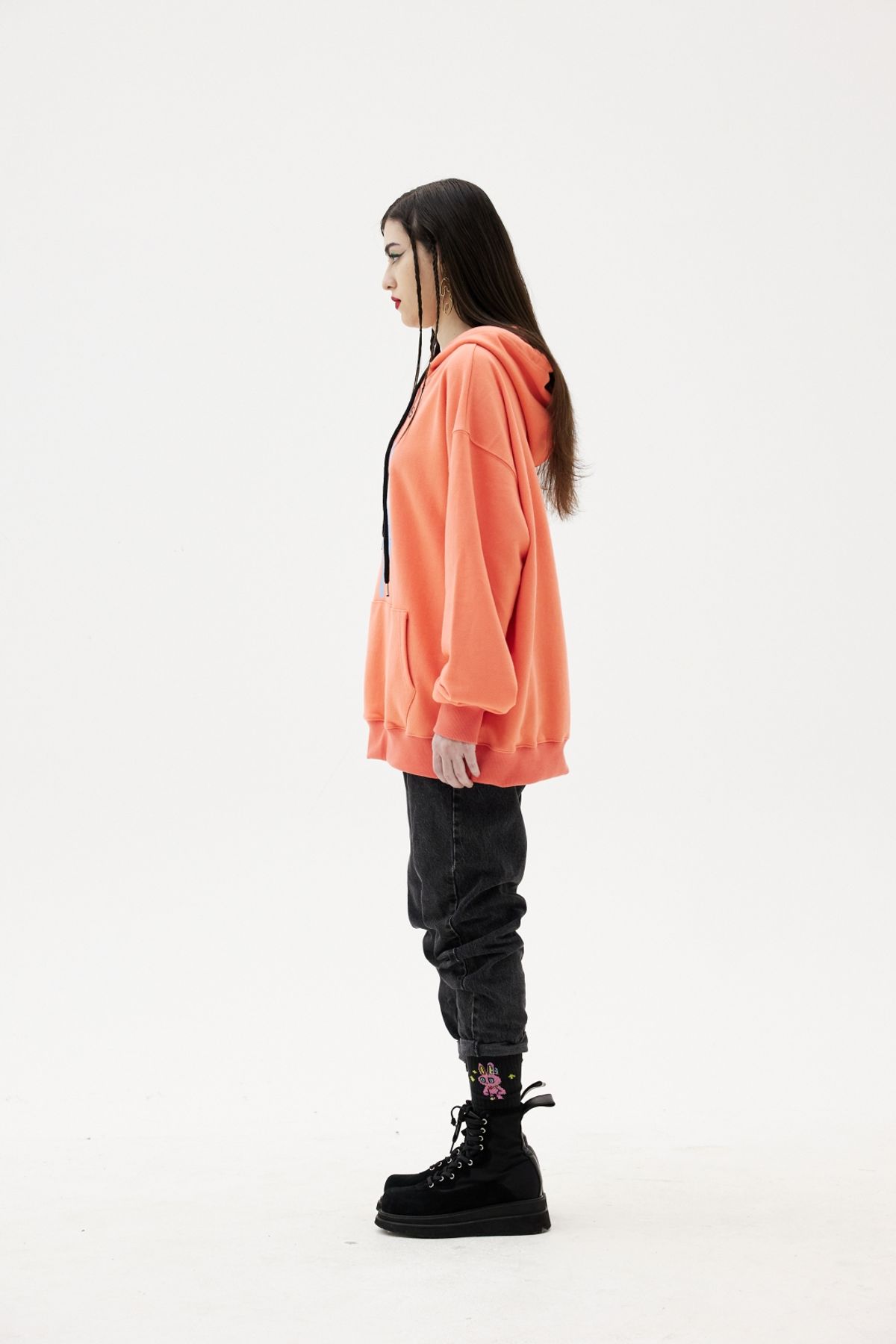 그리디어스(GREEDILOUS) Bunny Print Loose Hoodie Orange