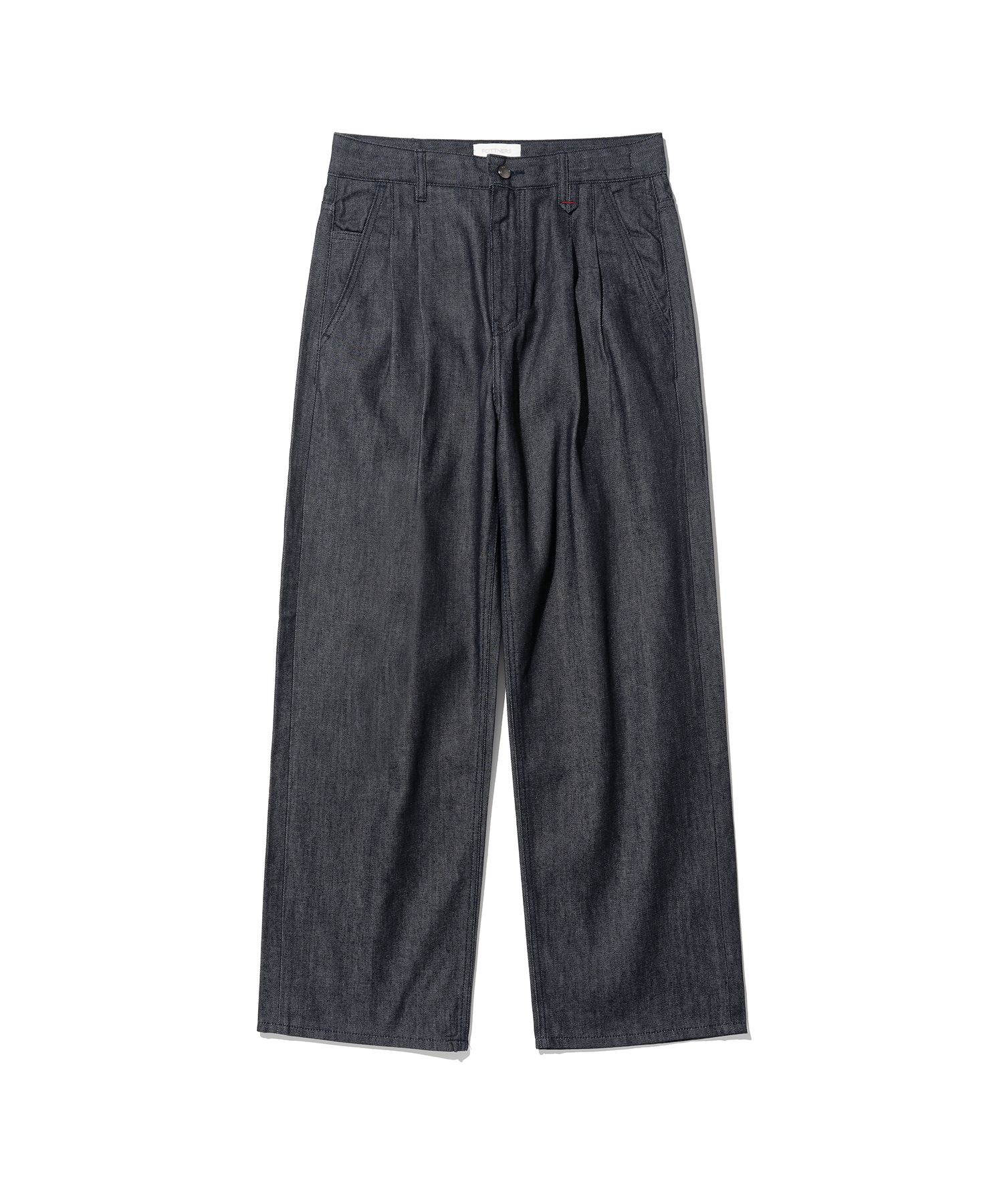 【MODERNIF】Non Fade Two-Tuck Linen Wide Denim Pants Selvage Denim Two Tuck Wide Pants(Dk.FADE) GL233-40189DB