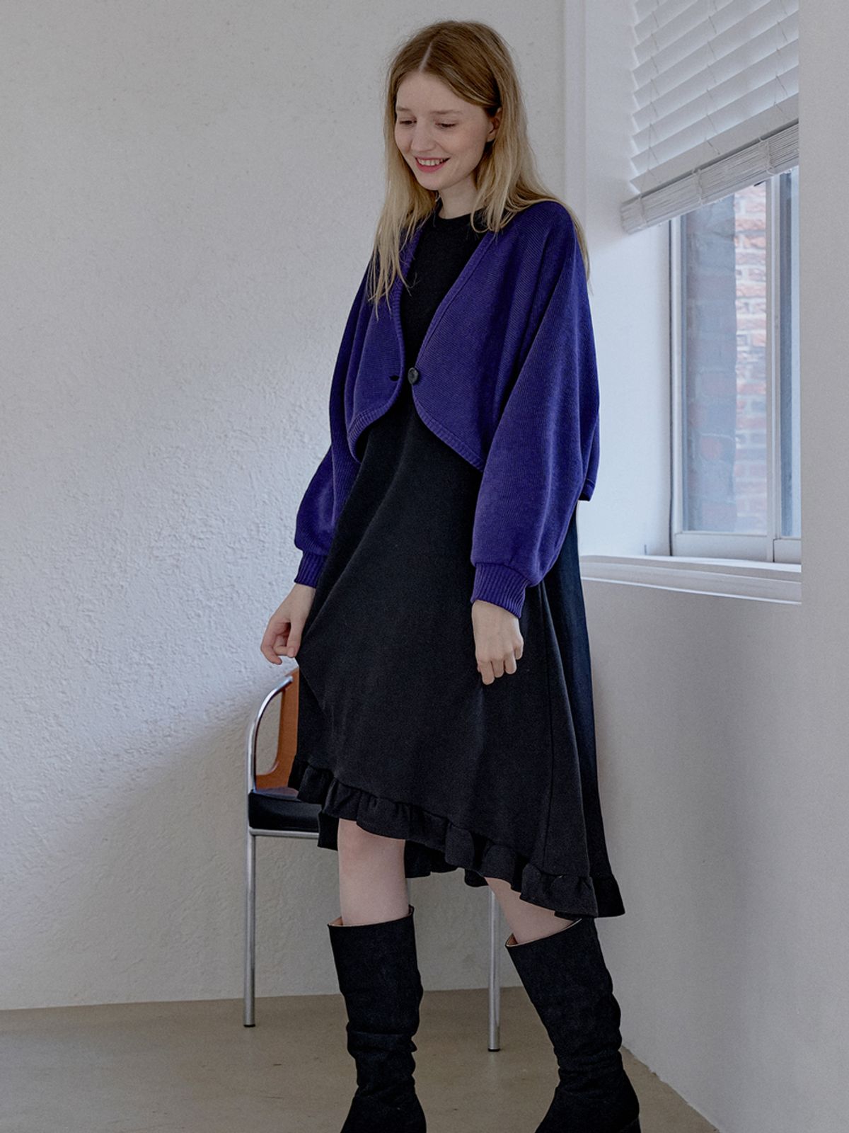 아방(AVANT-G) Bolero Oversized Knit Cardigan - VIOLET
