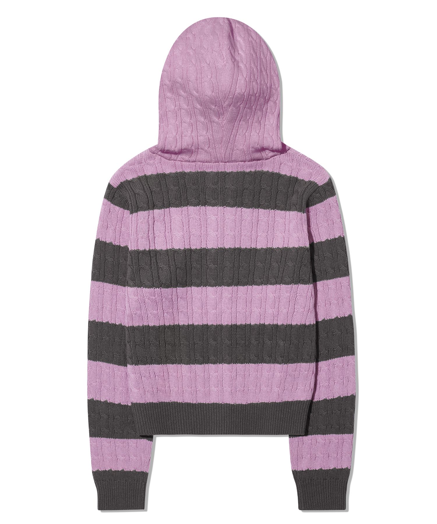 MUSINSA | OIOICOLLECTION Striped cable knit hooded zip-up_pink