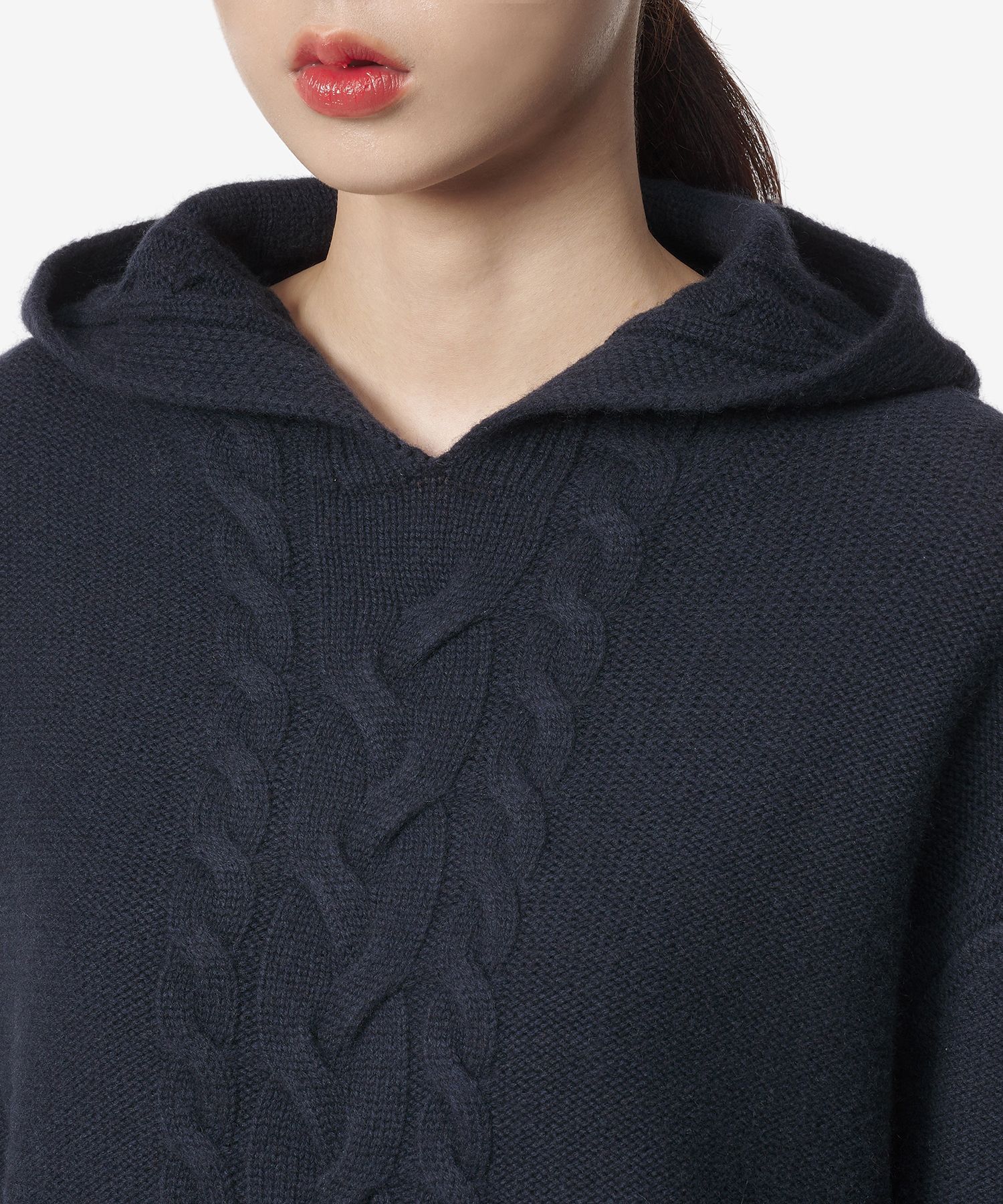 MUSINSA | S MAX MARA Anime Cable Knit Hood - Night Blue