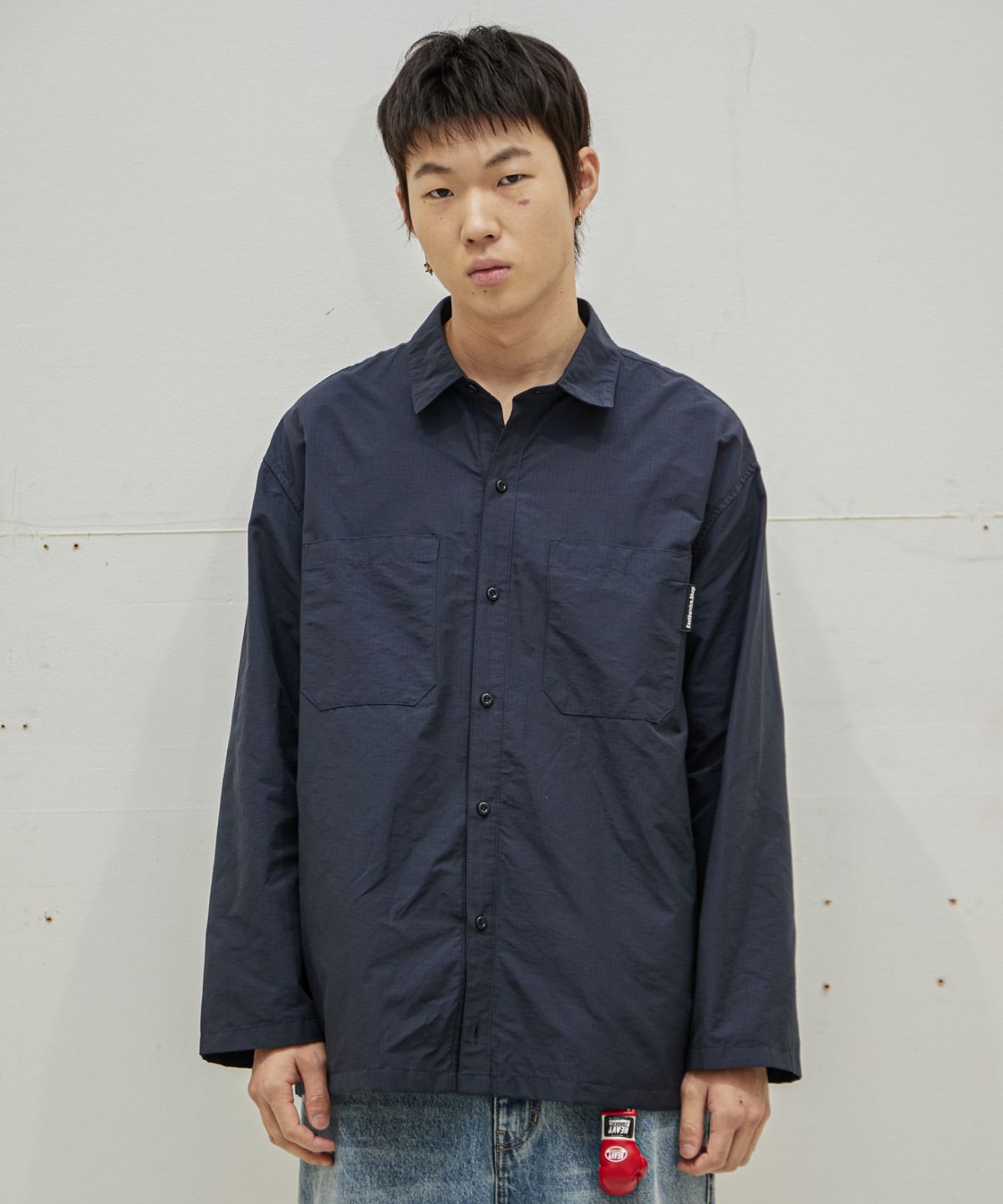 이스트서비스샵(eastserviceshop) Side Pocket Long Shirt - Navy