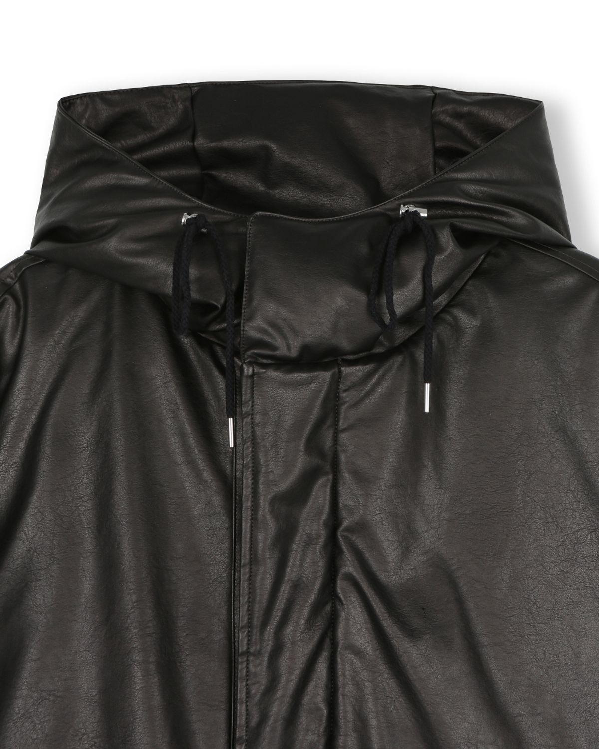 비슬로우(BESLOW) OVERSIZED M65 HOOD SHORT DOWN PARKA VEGAN LEATHER BLACK