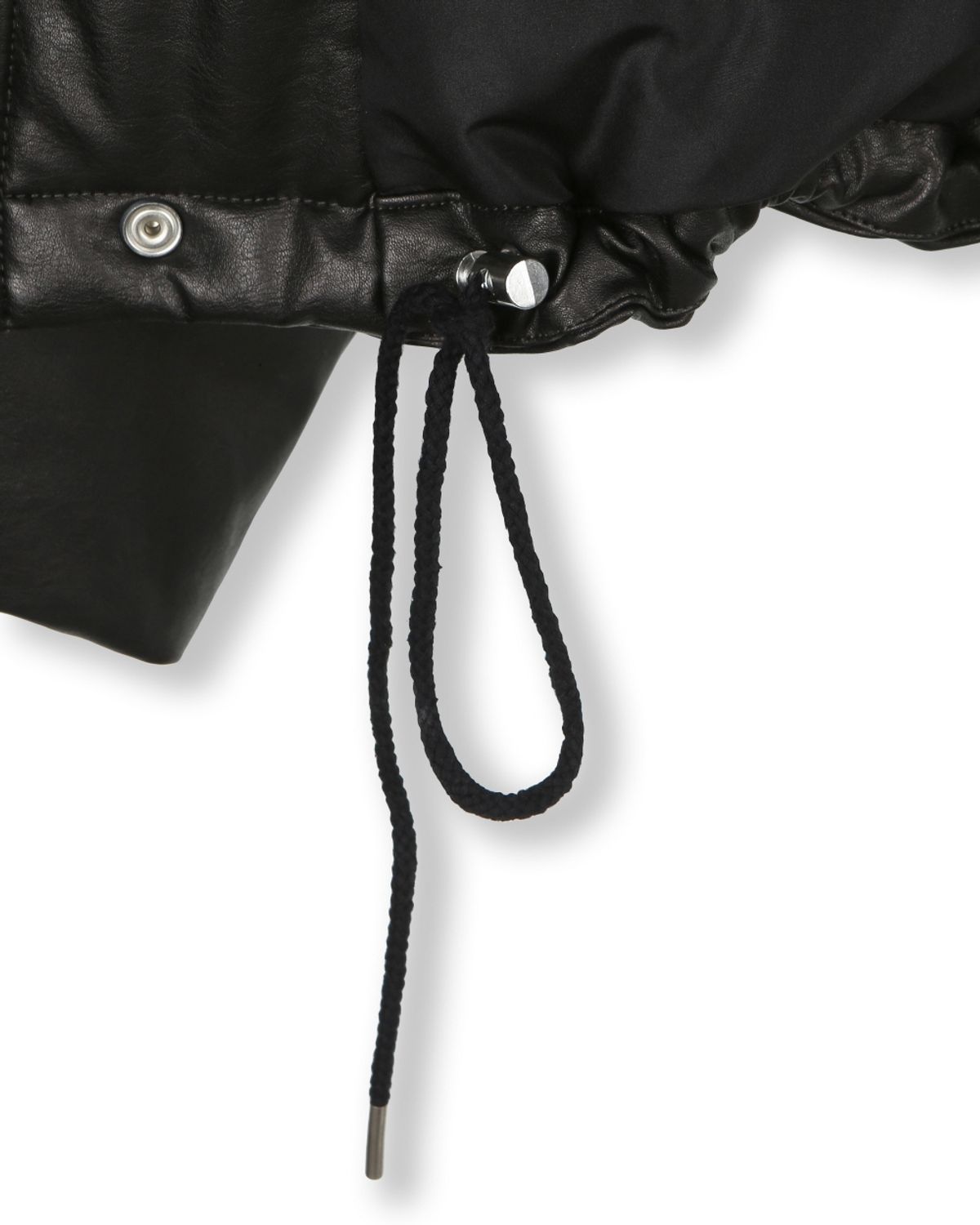 비슬로우(BESLOW) OVERSIZED M65 HOOD SHORT DOWN PARKA VEGAN LEATHER BLACK